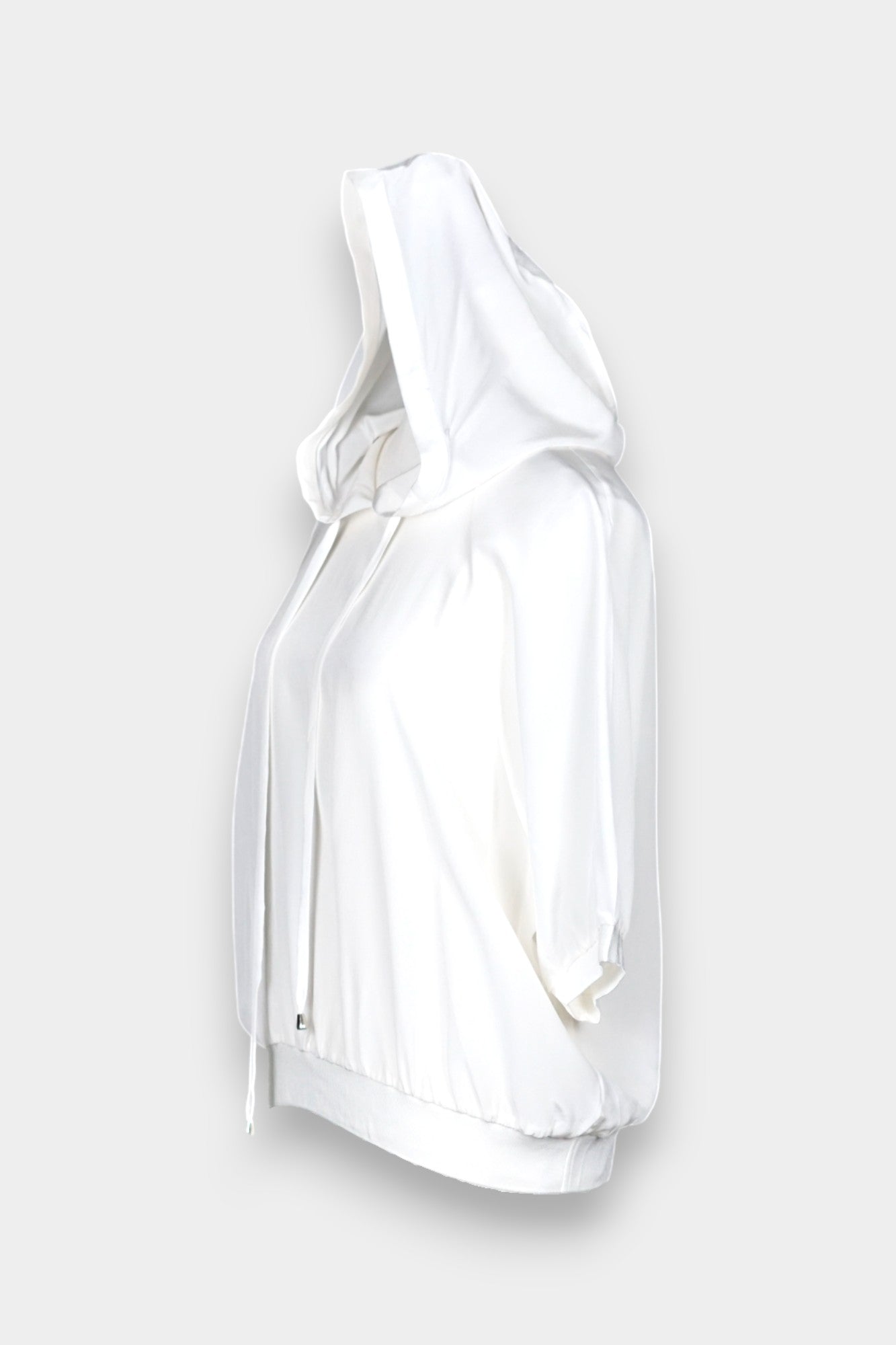 Mulberry Silk Hooded Top | White Short Sleeve Hoodie