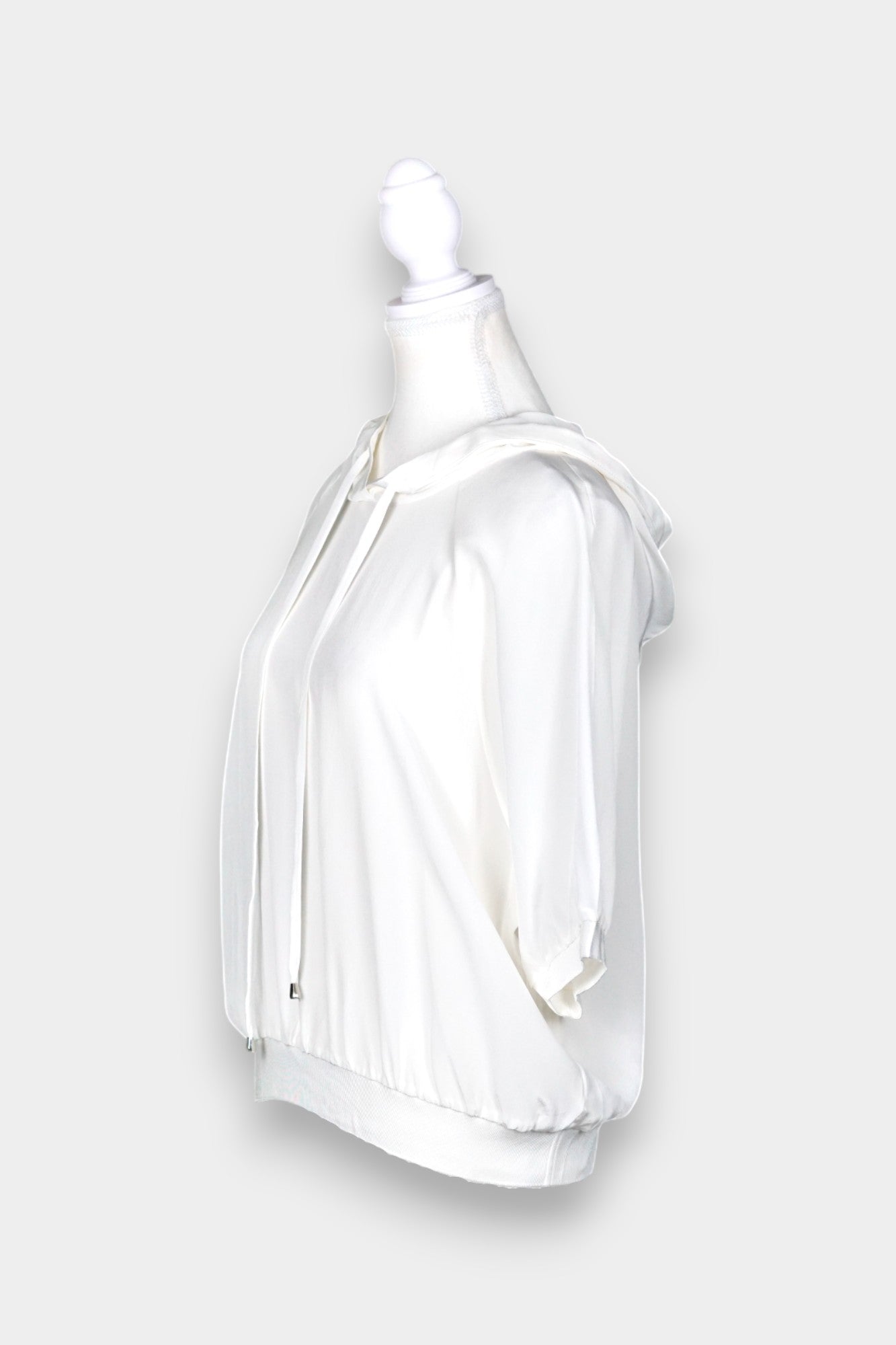 Mulberry Silk Hooded Top | White Short Sleeve Hoodie