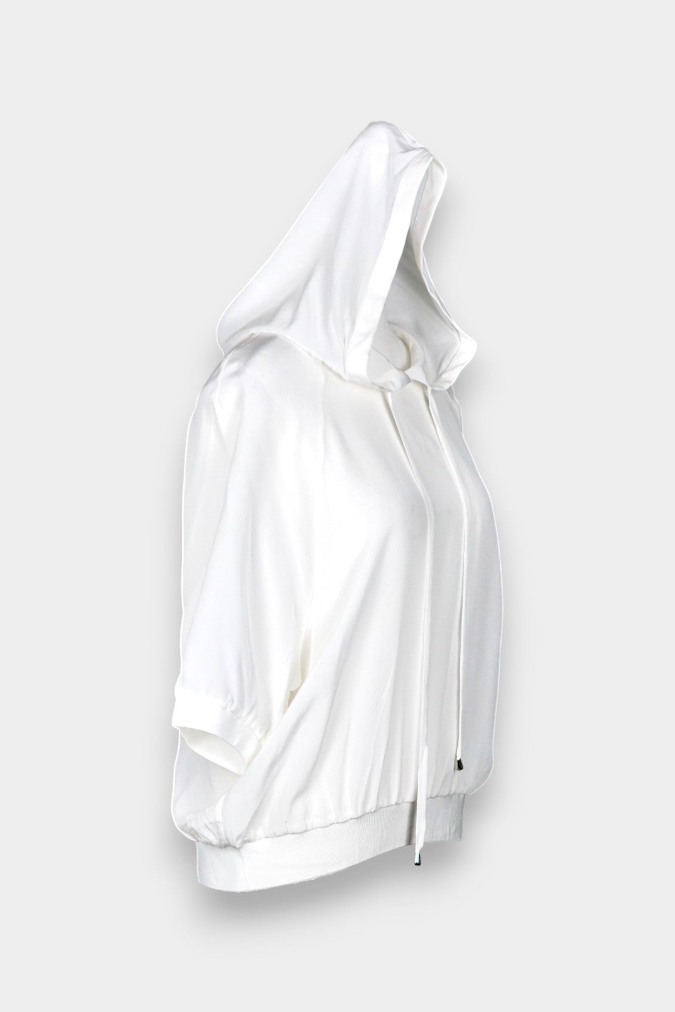 Mulberry Silk Hooded Top | White Short Sleeve Hoodie