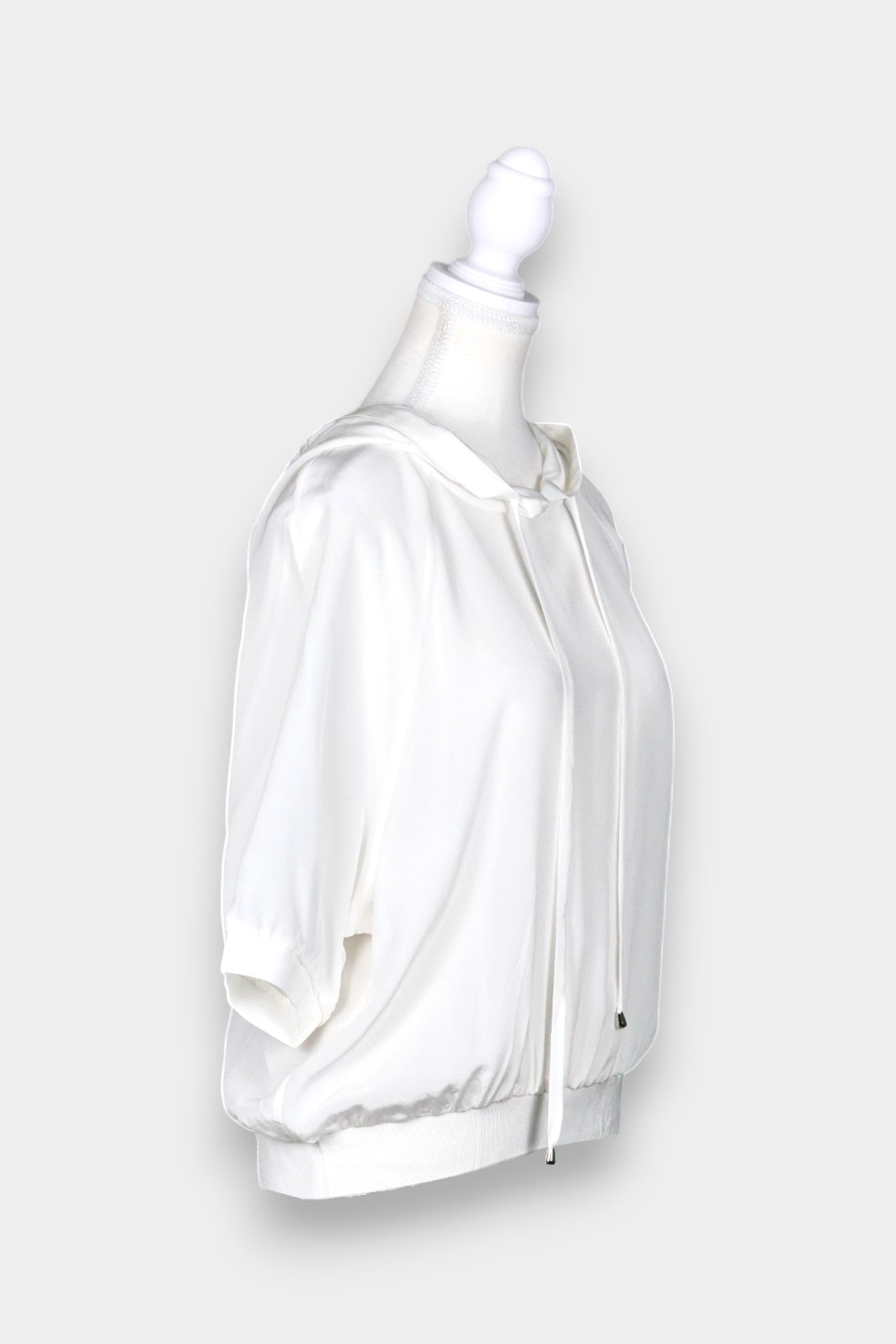 Mulberry Silk Hooded Top | White Short Sleeve Hoodie