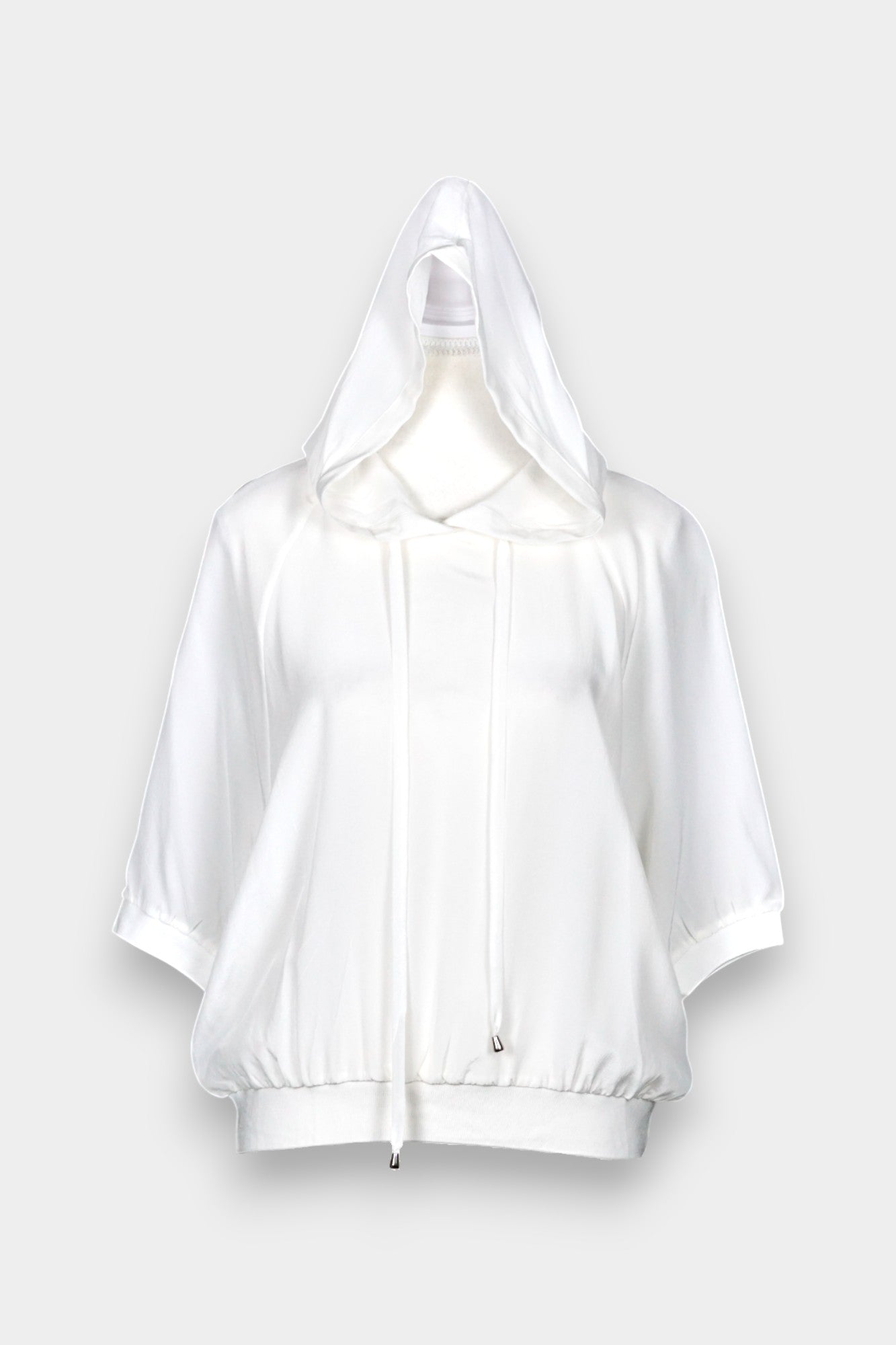 Mulberry Silk Hooded Top | White Short Sleeve Hoodie
