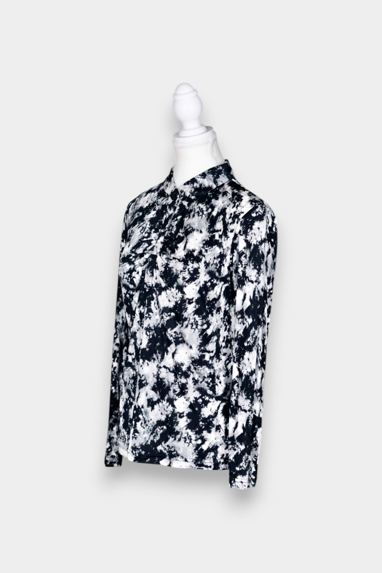 Printed Silk Button-Up Shirt | Black & White Abstract