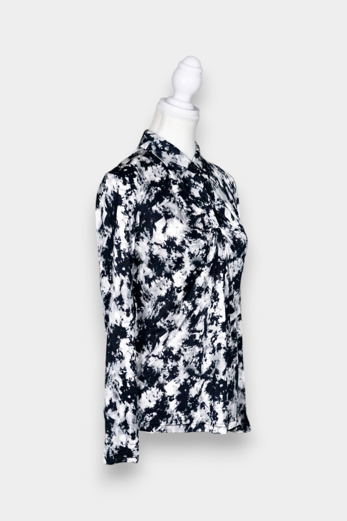 Printed Silk Button-Up Shirt | Black & White Abstract