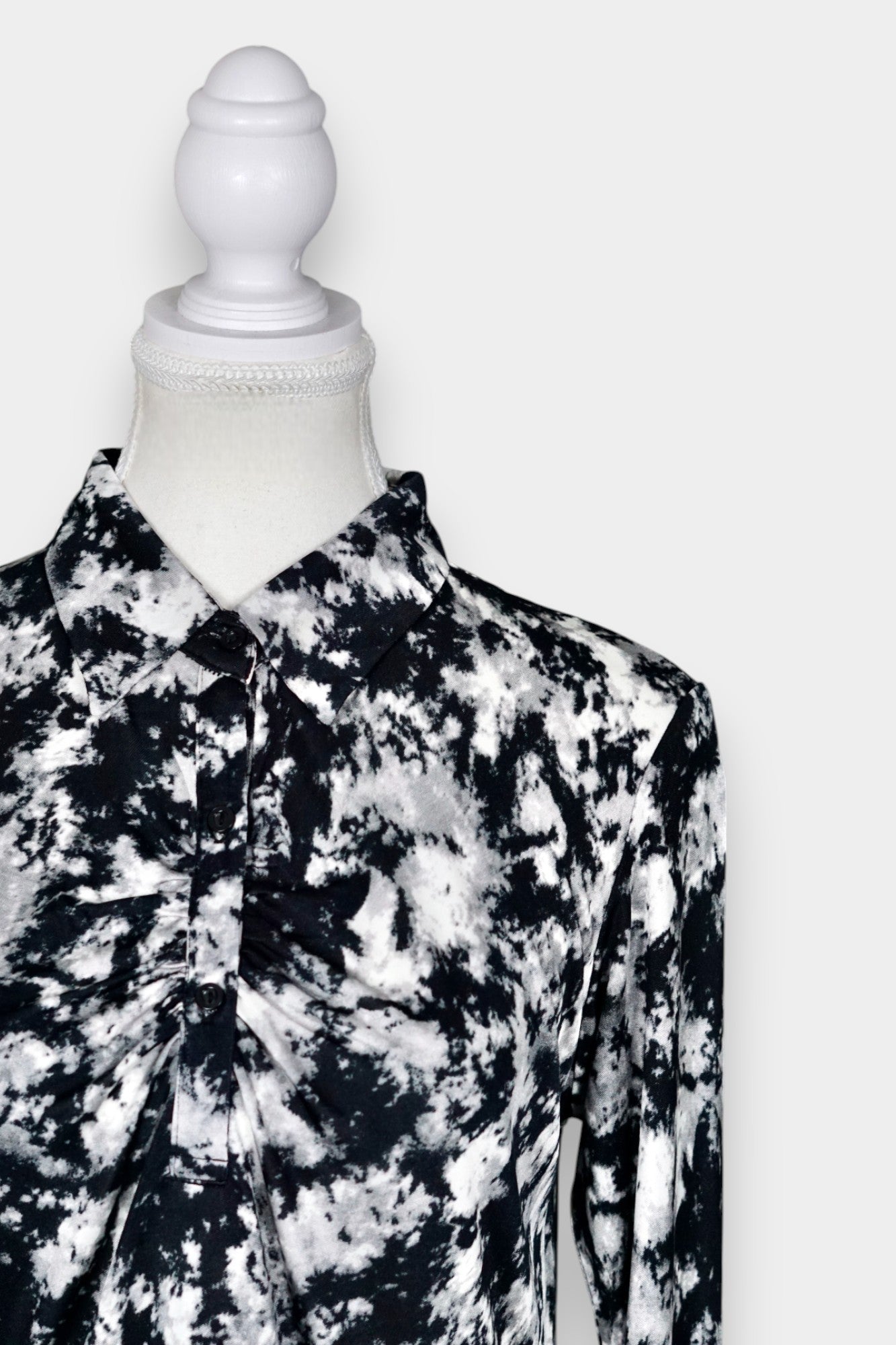 Printed Silk Button-Up Shirt | Black & White Abstract