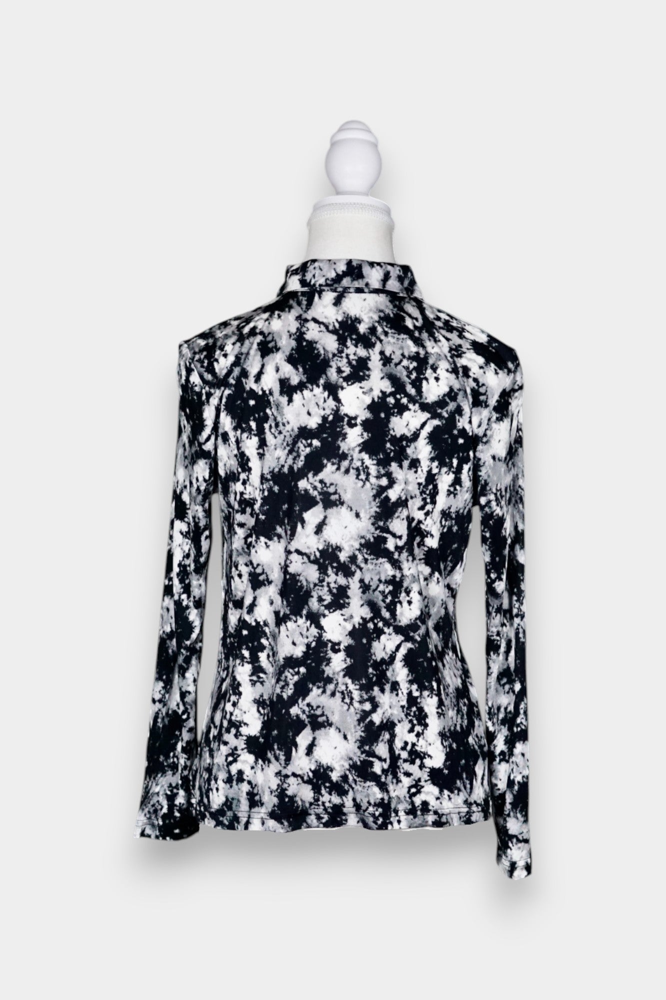 Printed Silk Button-Up Shirt | Black & White Abstract