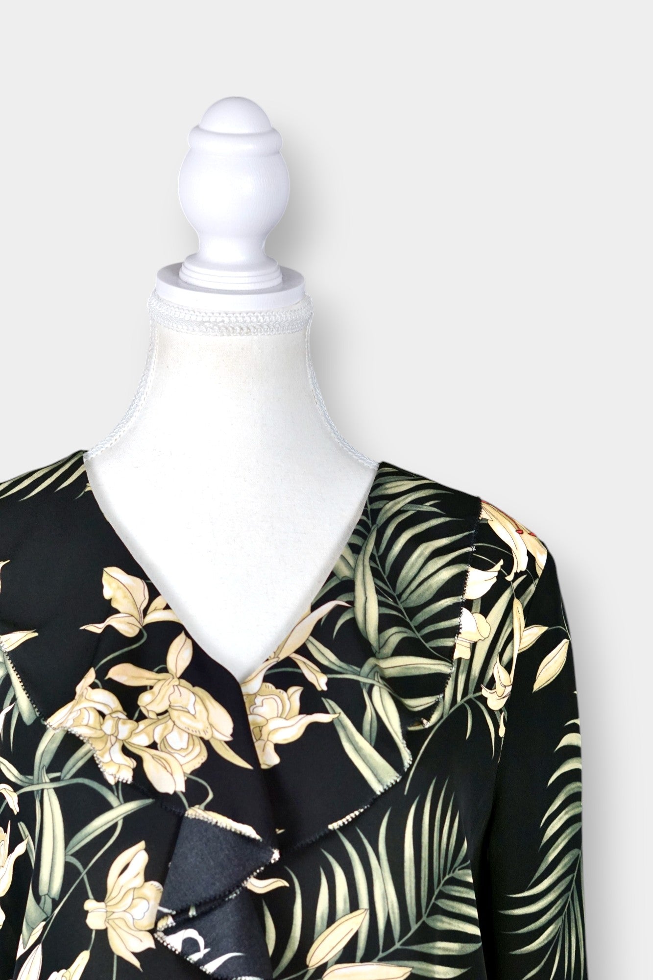 Silk Blouse with Tropical Floral Print in Black