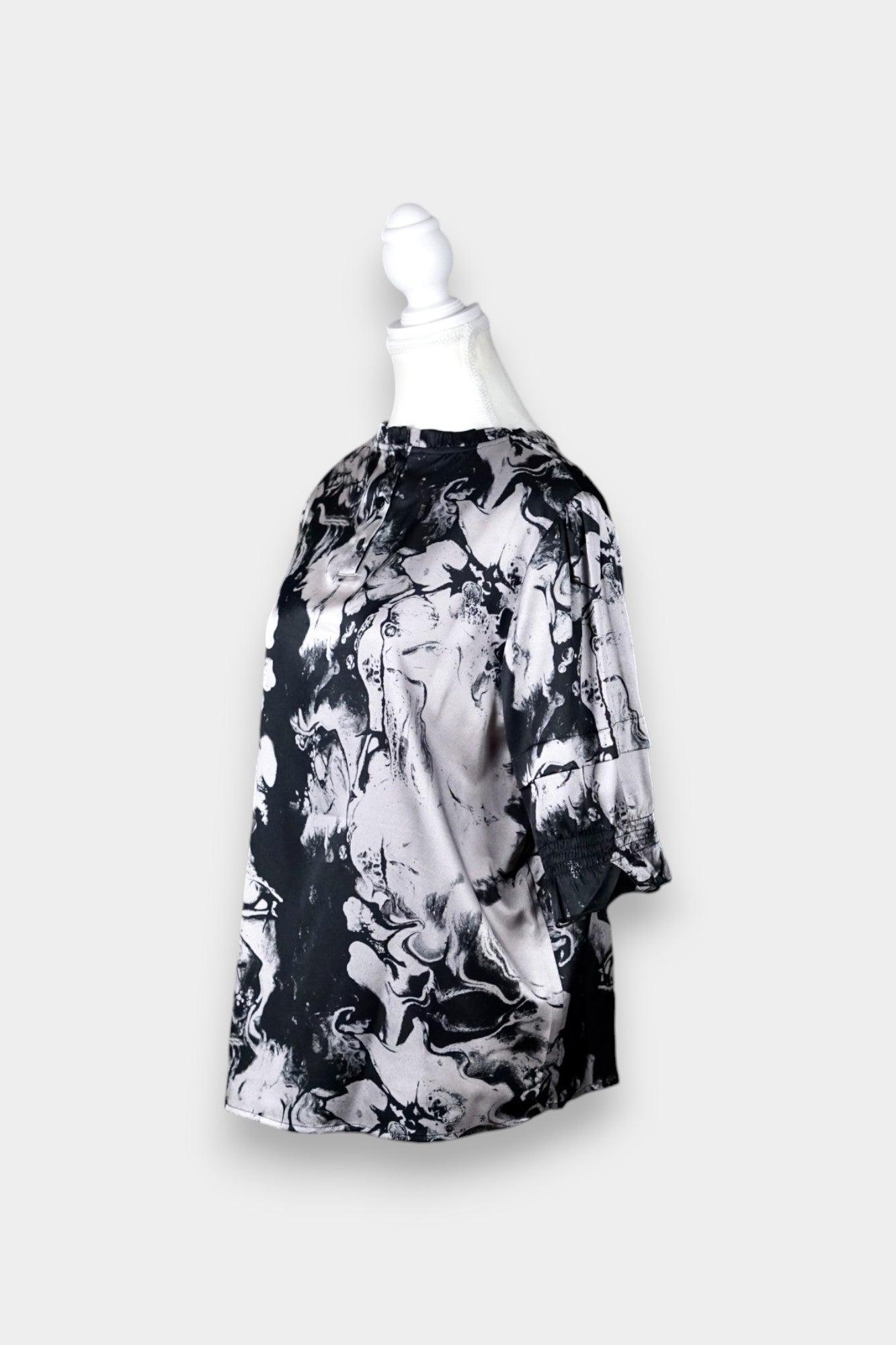 Silk Blouse with Abstract Print | Black & Grey