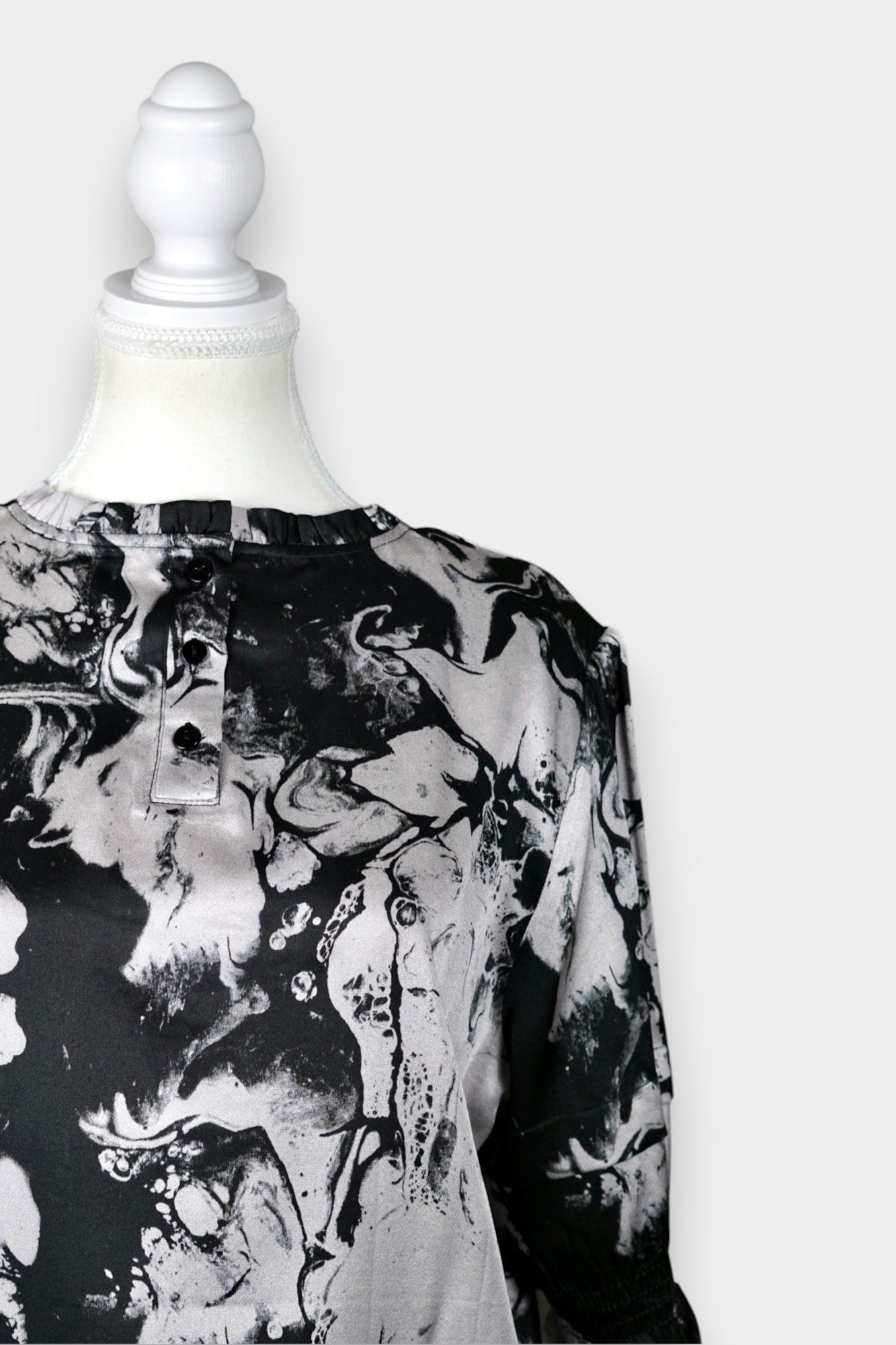 Silk Blouse with Abstract Print | Black & Grey