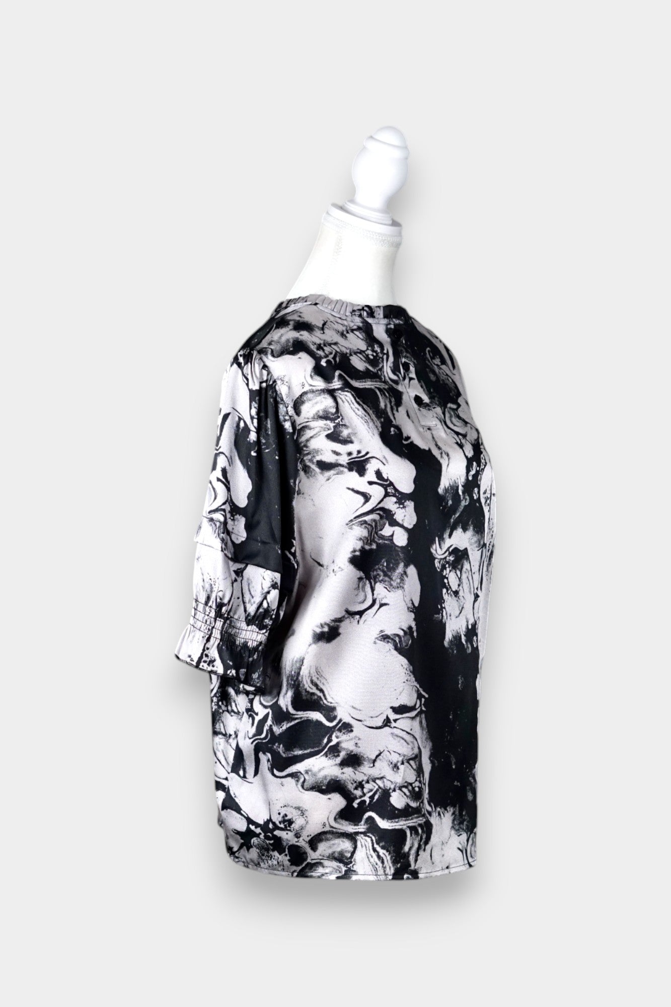 Silk Blouse with Abstract Print | Black & Grey