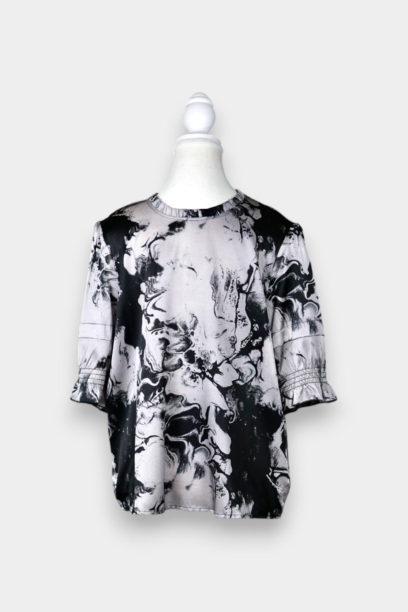 Silk Blouse with Abstract Print | Black & Grey