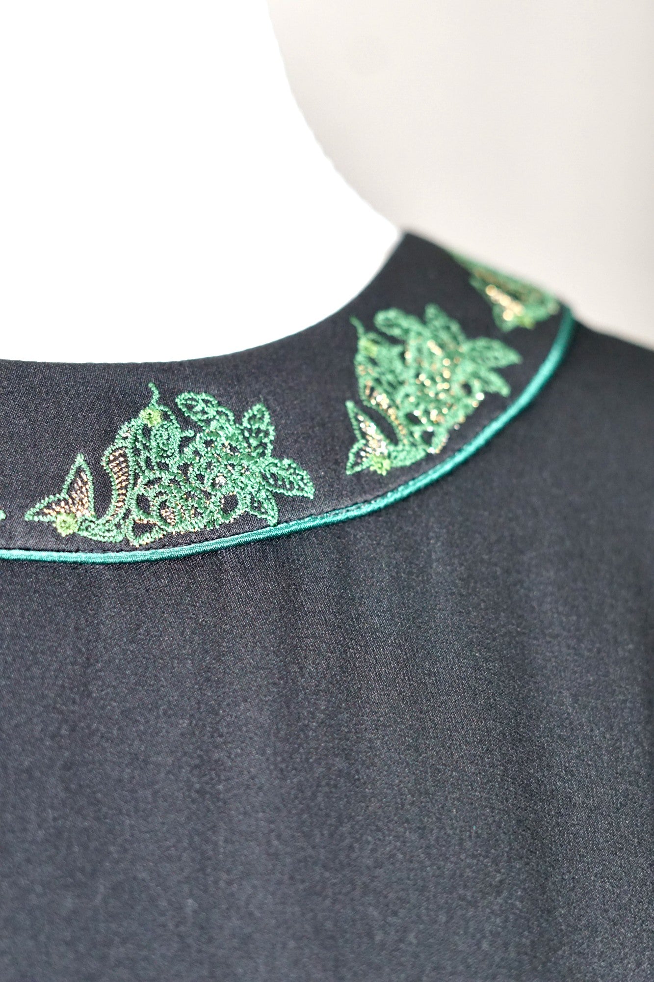 Embroidered Silk Satin Midi Dress in Black