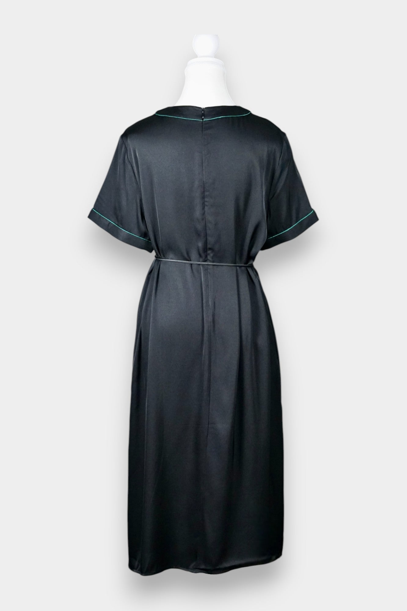 Embroidered Silk Satin Midi Dress in Black