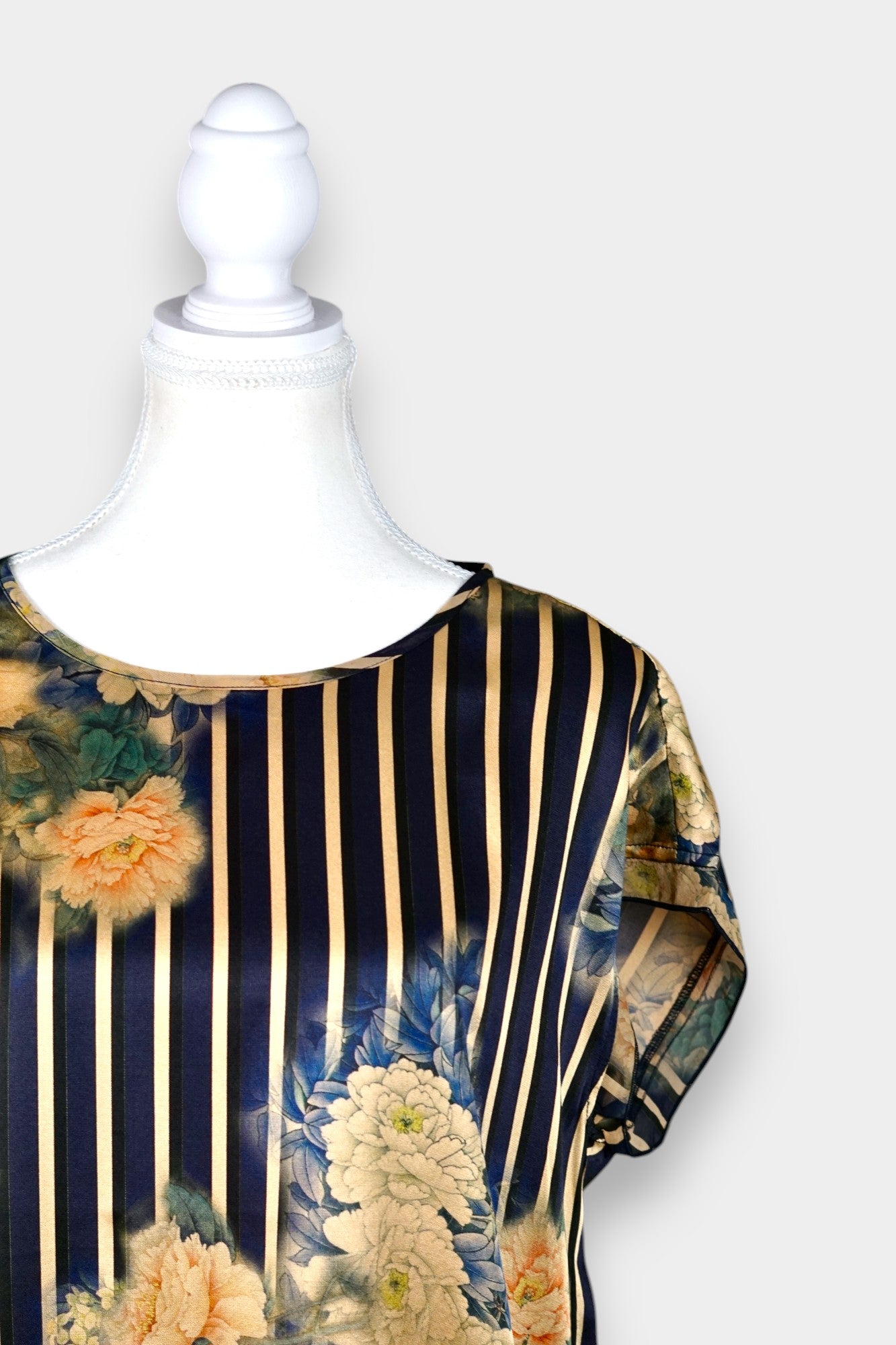 Silk Satin Blouse with Floral Stripe Print