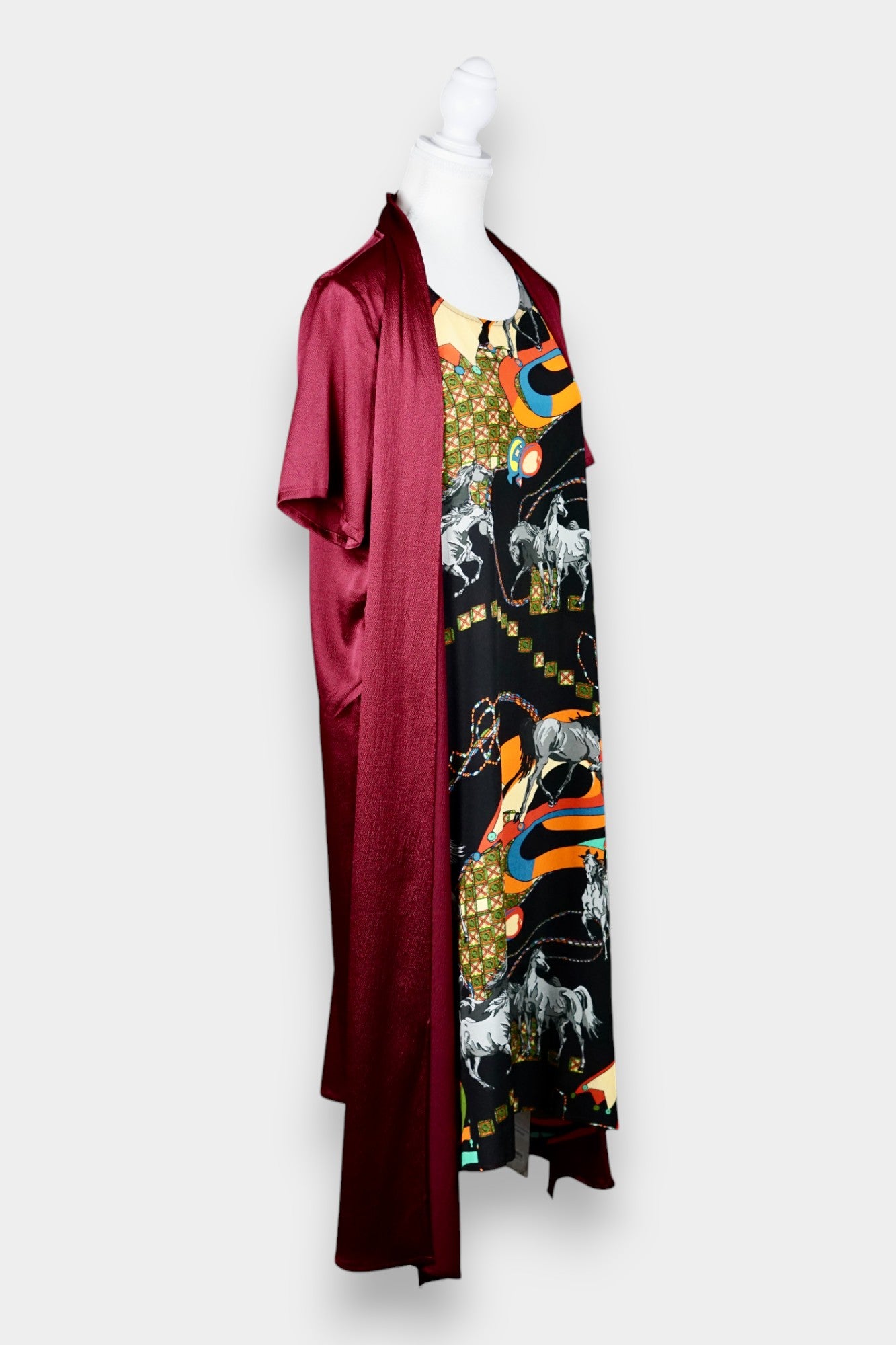 Printed Silk Tunic Dress with Horse Motif