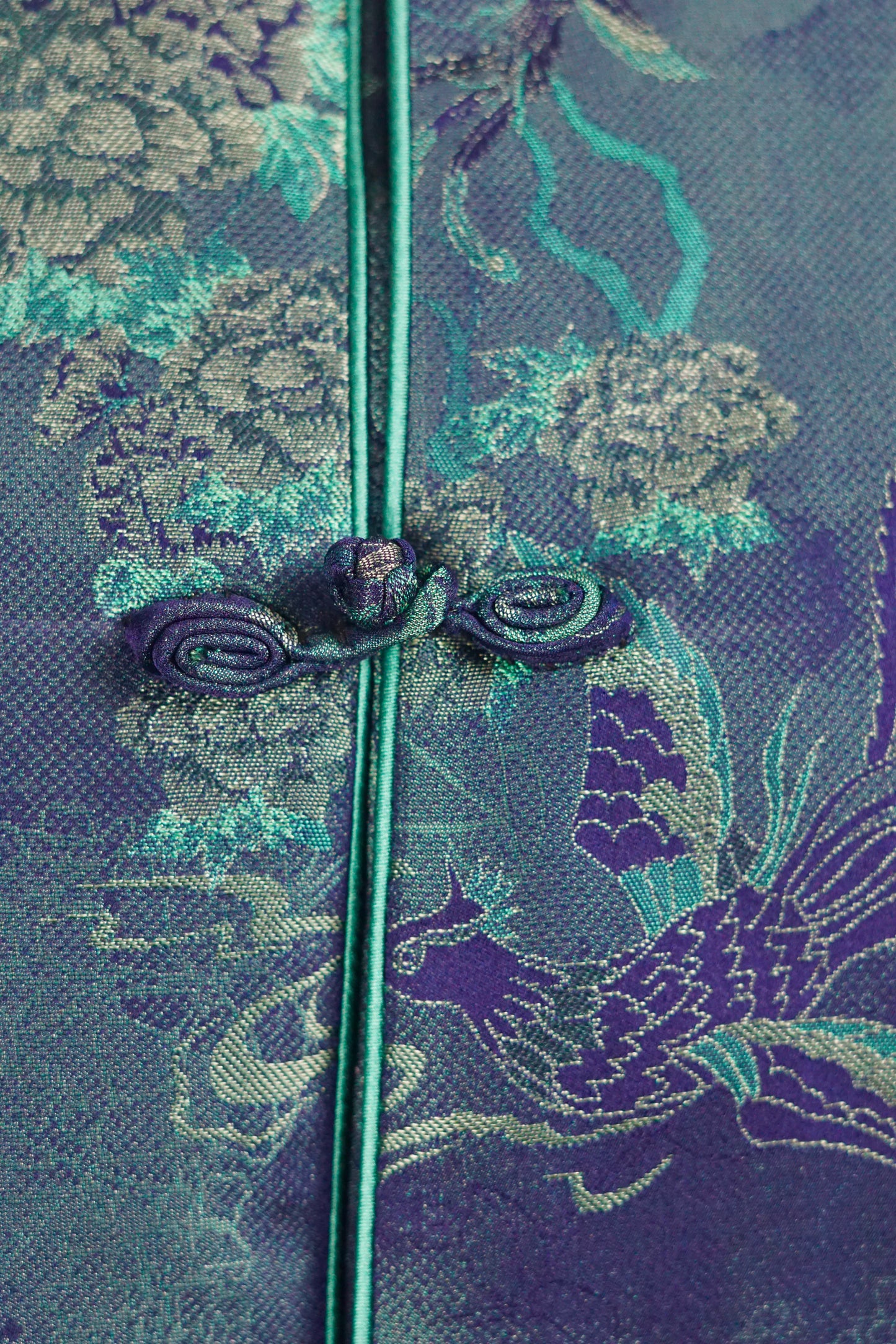 Handcrafted Emerald Silk Brocade Vest | 100% Mulberry Silk with Knot Buttons
