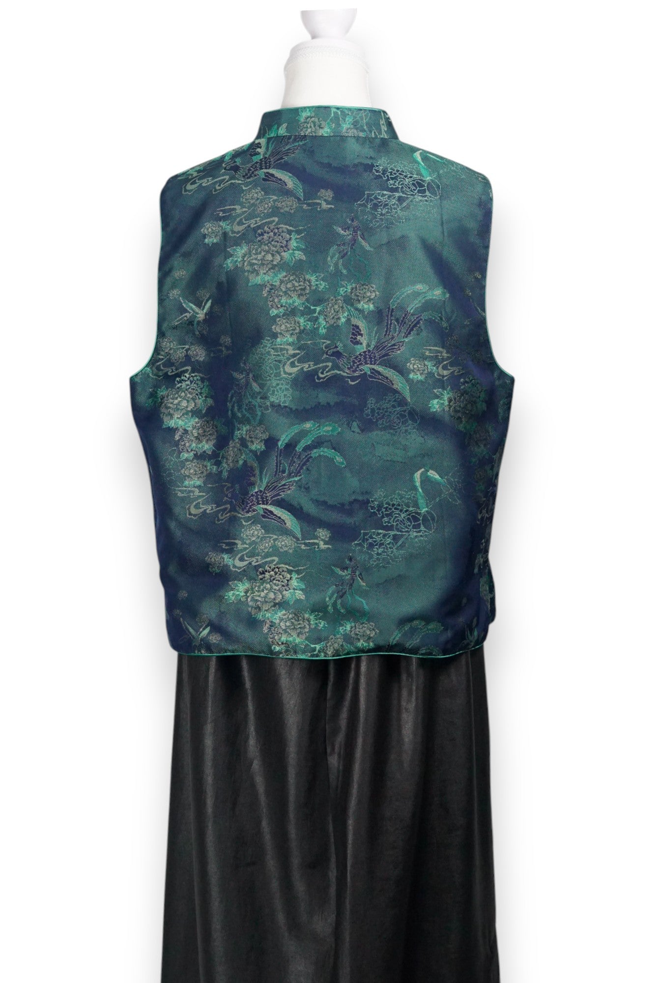 Handcrafted Emerald Silk Brocade Vest | 100% Mulberry Silk with Knot Buttons