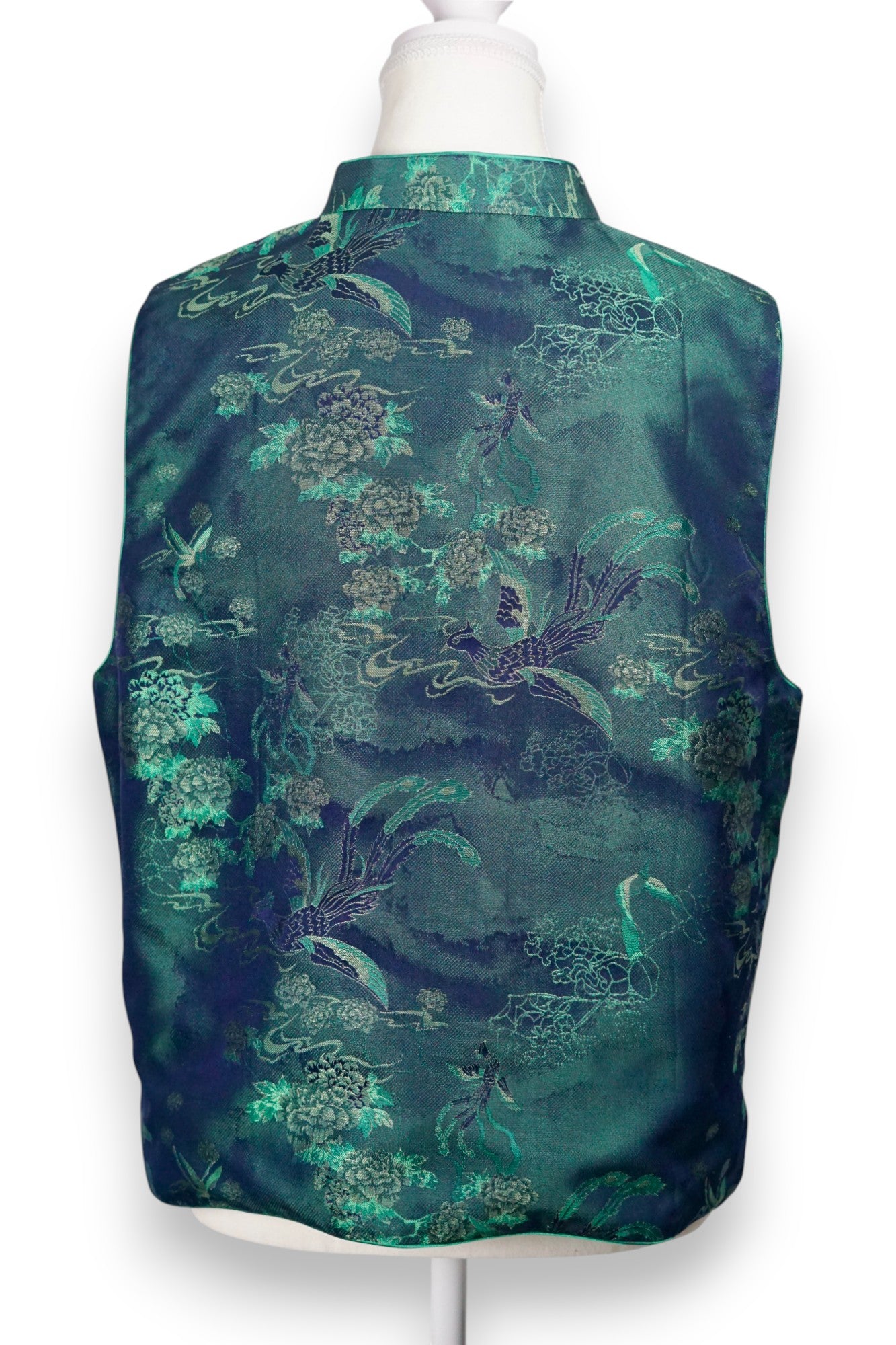 Handcrafted Emerald Silk Brocade Vest | 100% Mulberry Silk with Knot Buttons