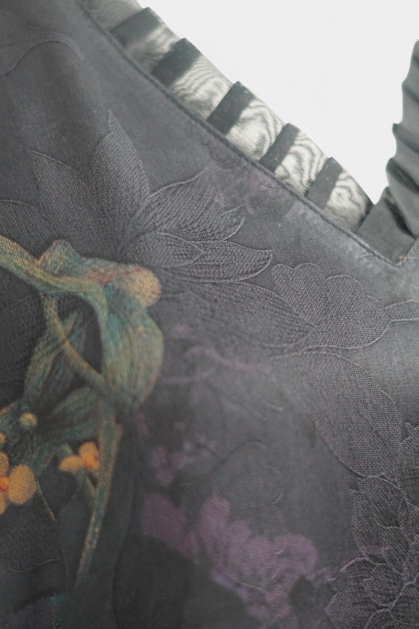 Gambiered Guangdong Gauze Silk Maxi Dress | Ruffle V-Neck | Dark Floral