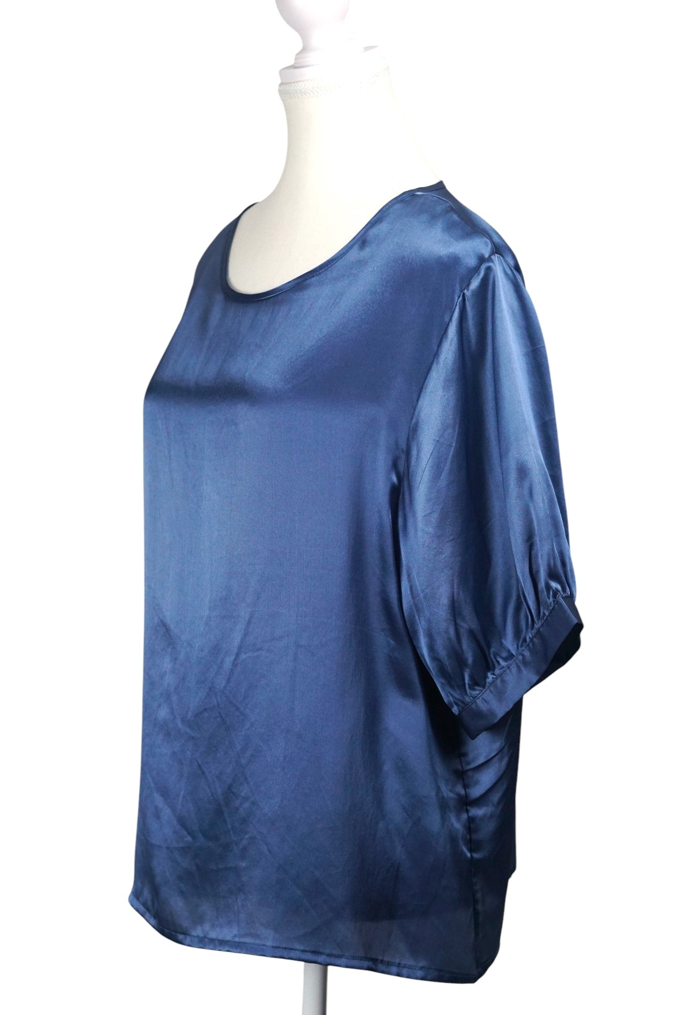 Elegant Blue Mulberry Silk Top | Short-Sleeve Blouse | 100% Silk
