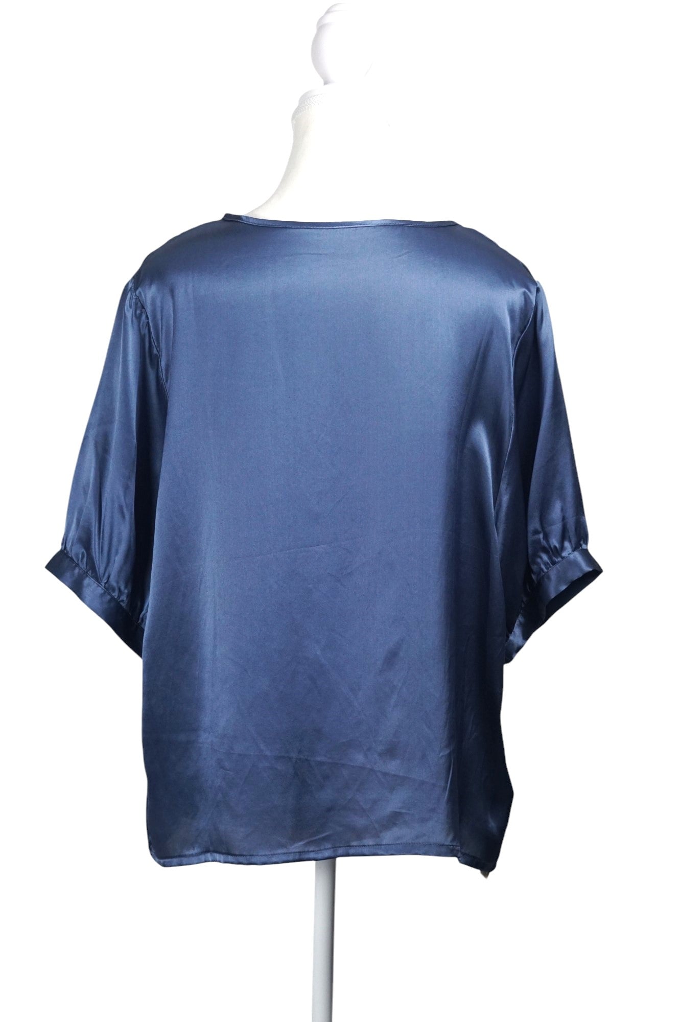Elegant Blue Mulberry Silk Top | Short-Sleeve Blouse | 100% Silk
