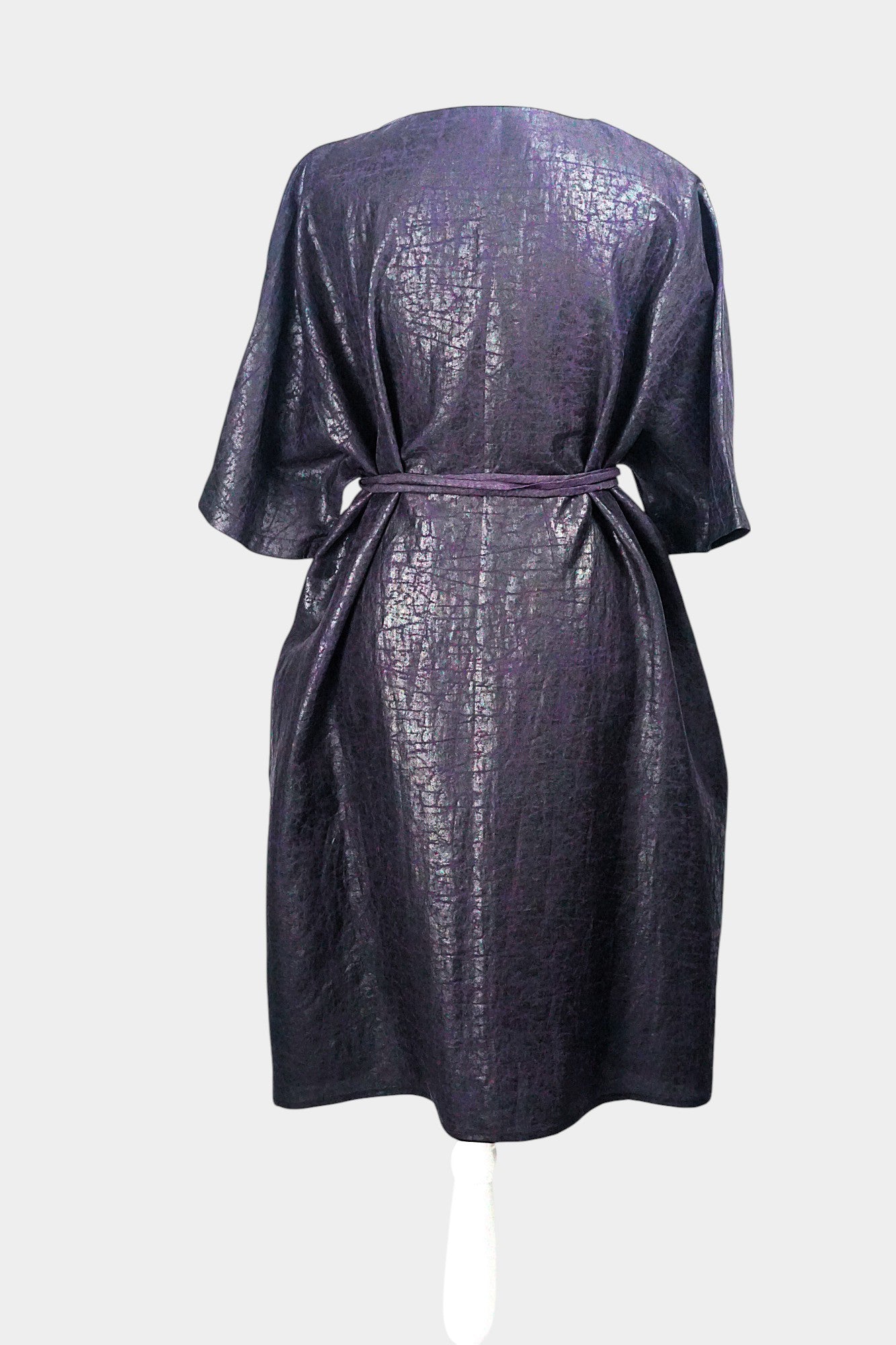 Elegant Purple Gambiered Guangdong Gauze Silk Dress | Cracked-Pattern Kaftan