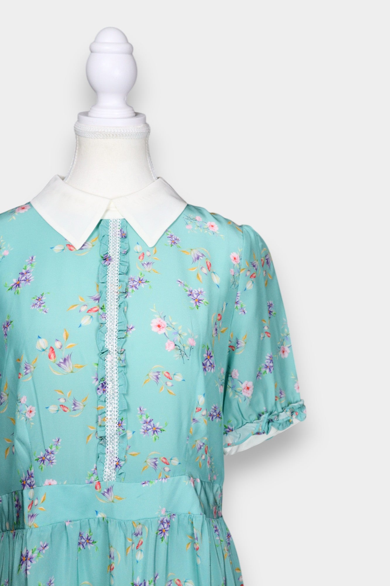 Silk Midi Dress with Peter Pan Collar & Floral Print