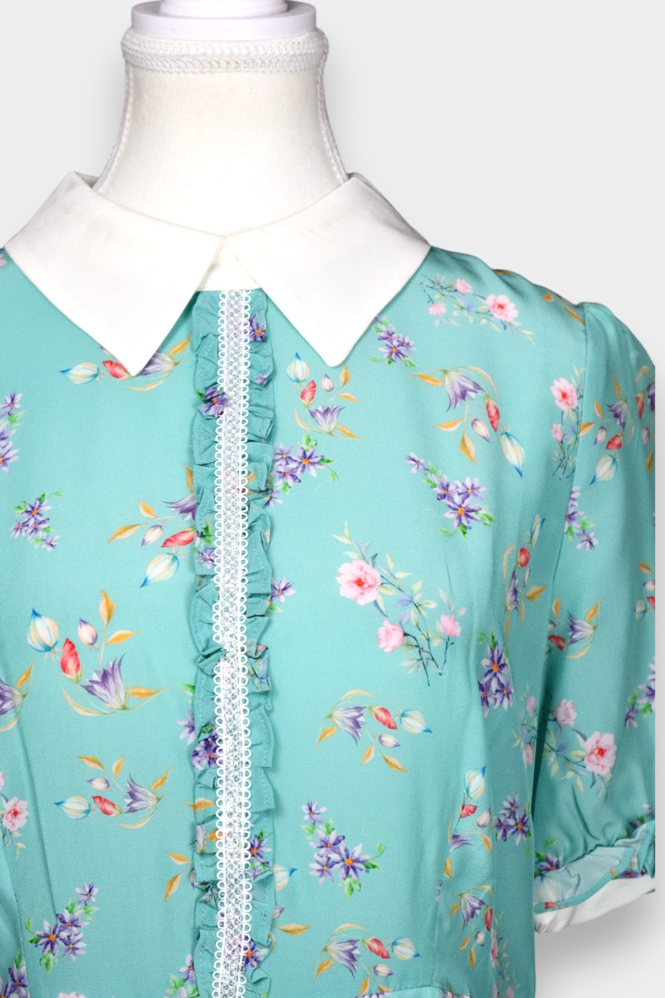 Silk Midi Dress with Peter Pan Collar & Floral Print