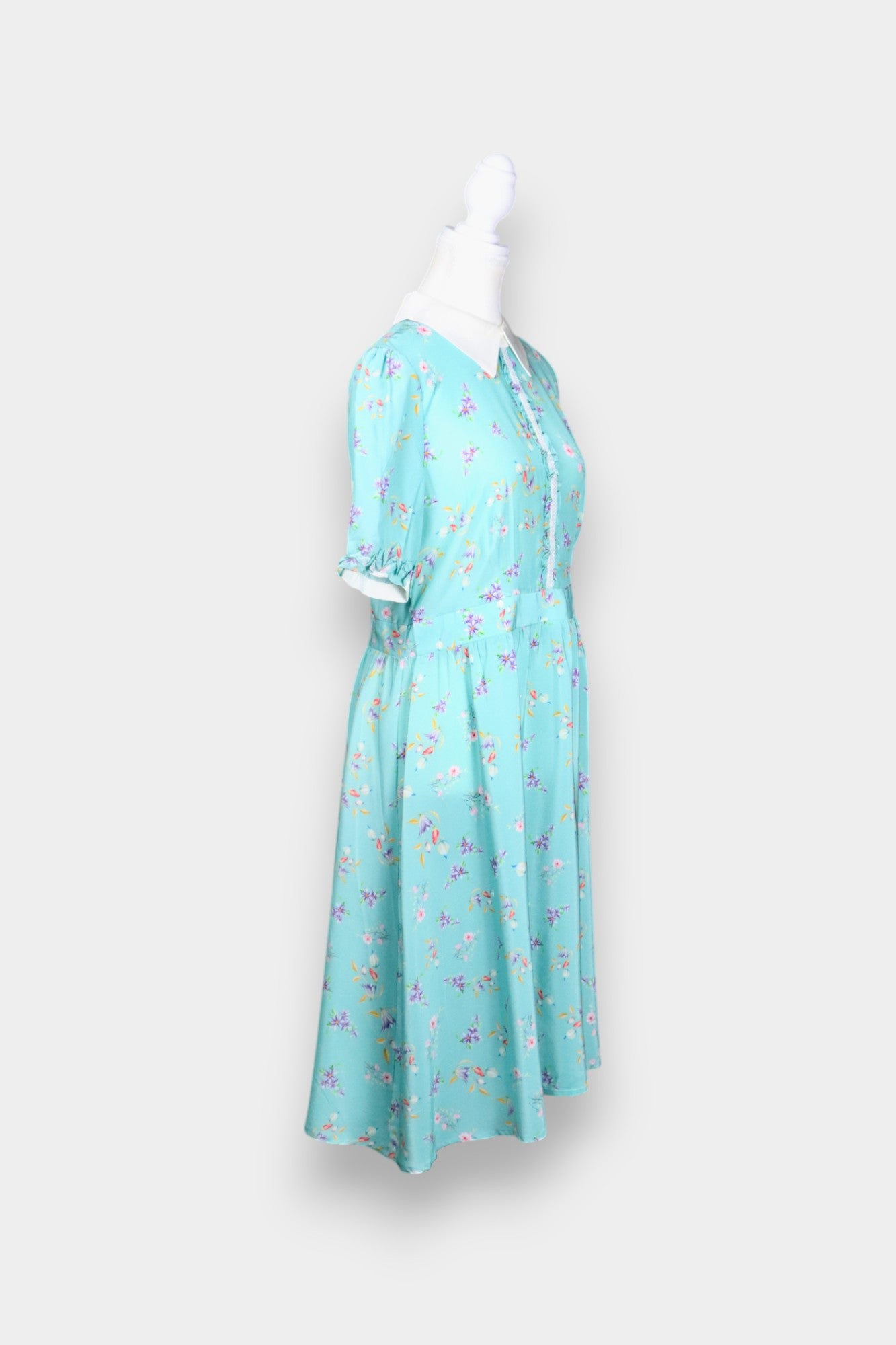 Silk Midi Dress with Peter Pan Collar & Floral Print