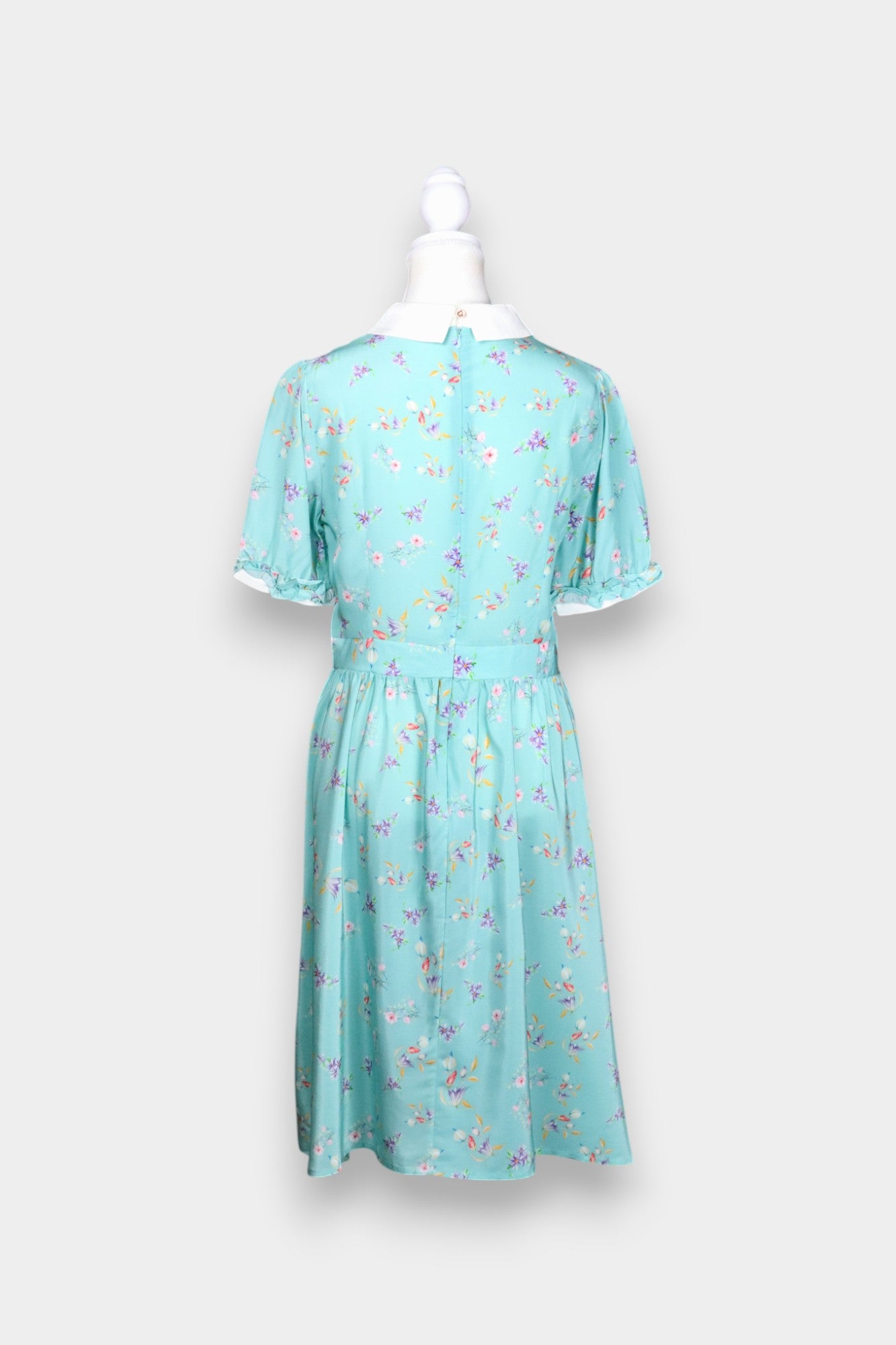Silk Midi Dress with Peter Pan Collar & Floral Print