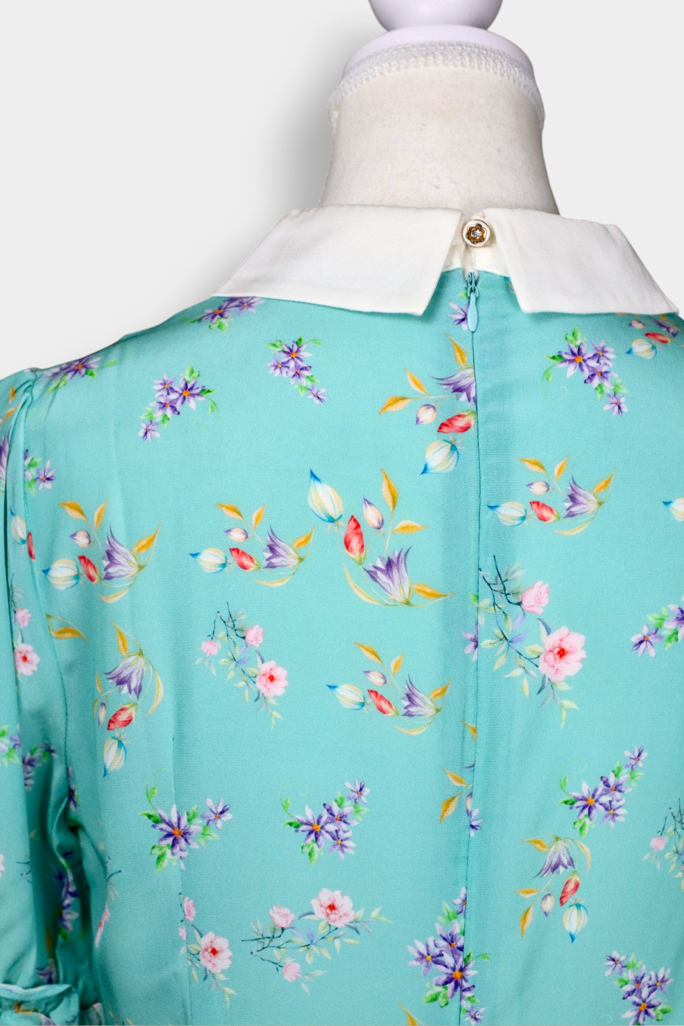 Silk Midi Dress with Peter Pan Collar & Floral Print