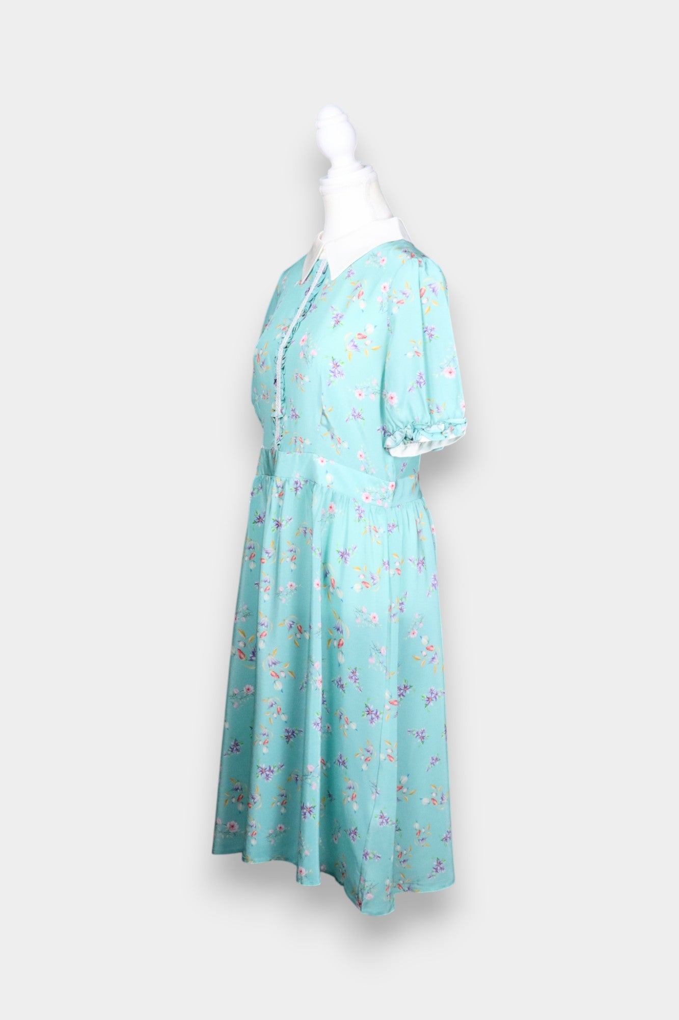 Silk Midi Dress with Peter Pan Collar & Floral Print