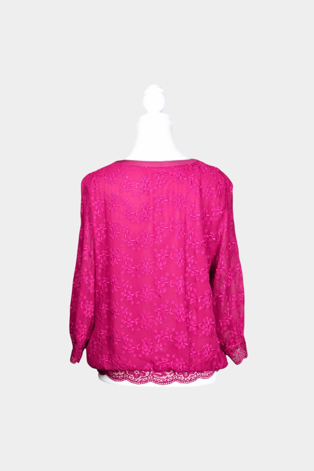 Embroidered Silk Blend Lace Blouse in Hot Pink