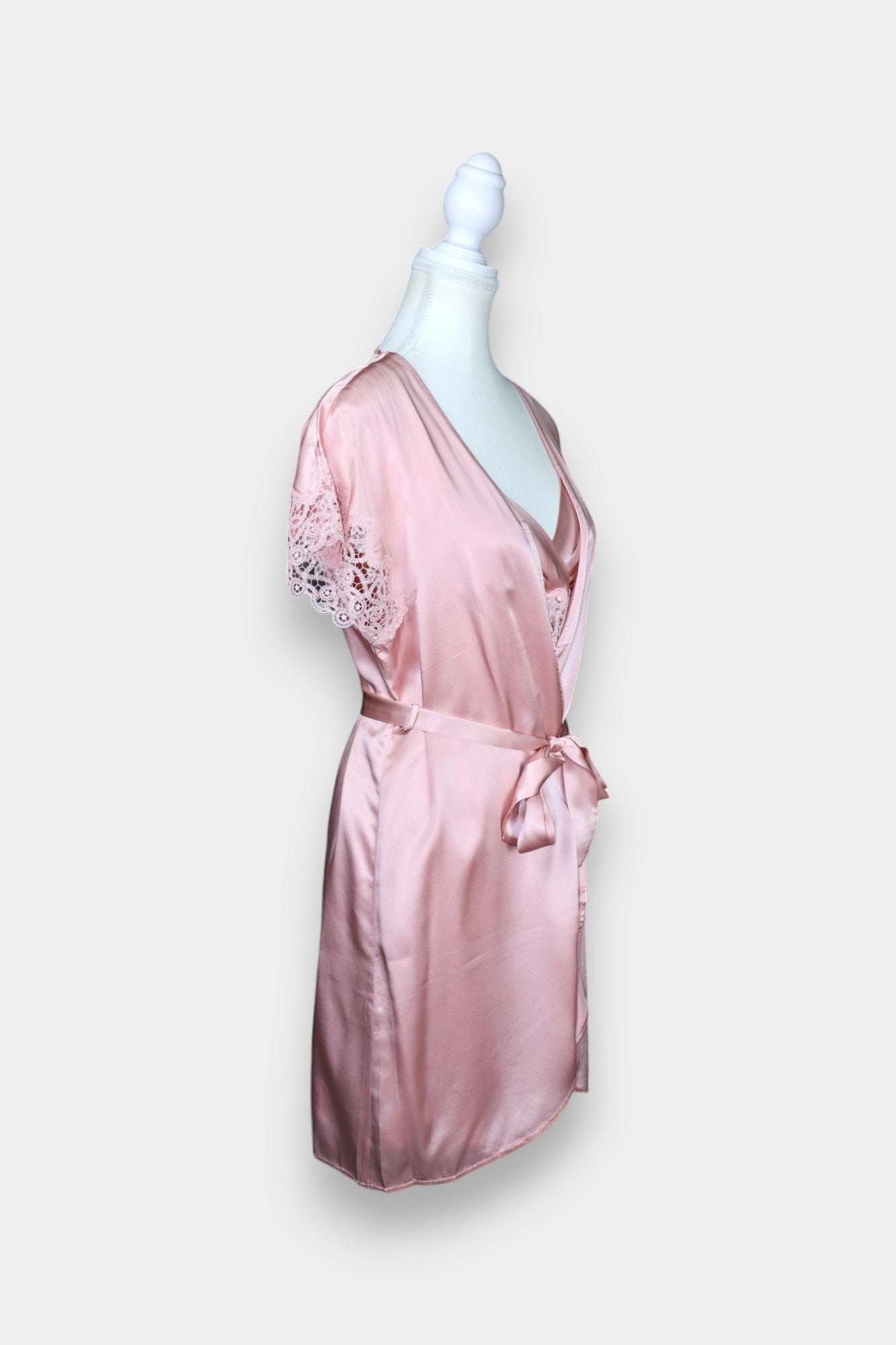 Silk Satin Loungewear Set | Lace Trim Camisole & Robe in Dusty Pink