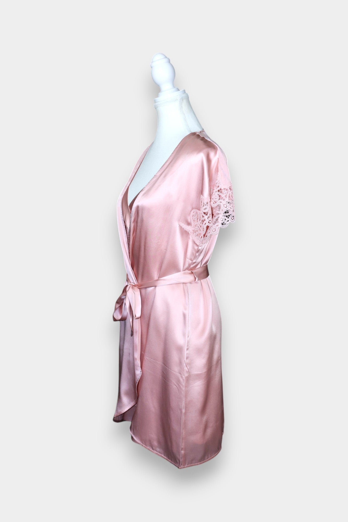 Silk Satin Loungewear Set | Lace Trim Camisole & Robe in Dusty Pink