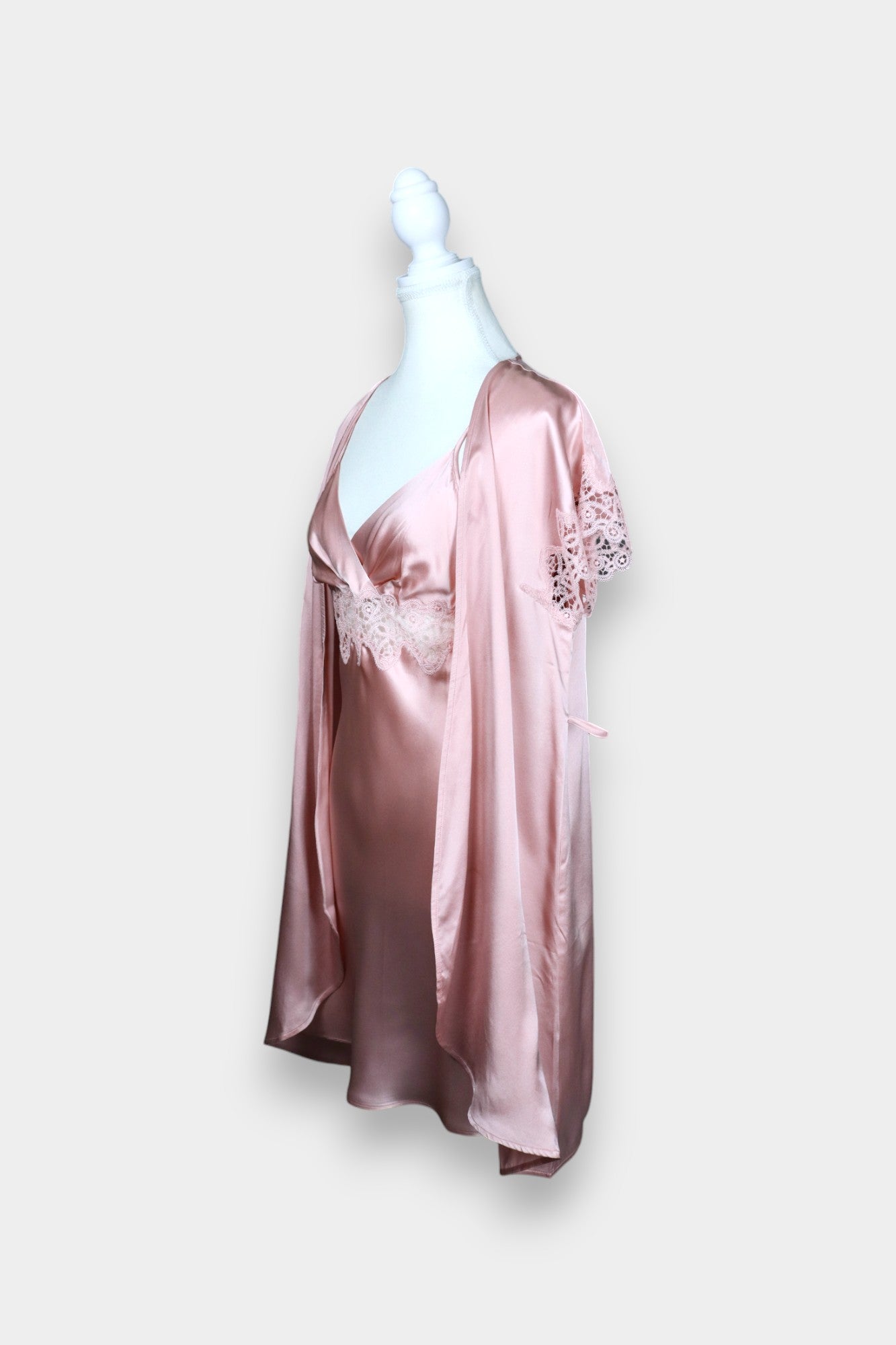 Silk Satin Loungewear Set | Lace Trim Camisole & Robe in Dusty Pink