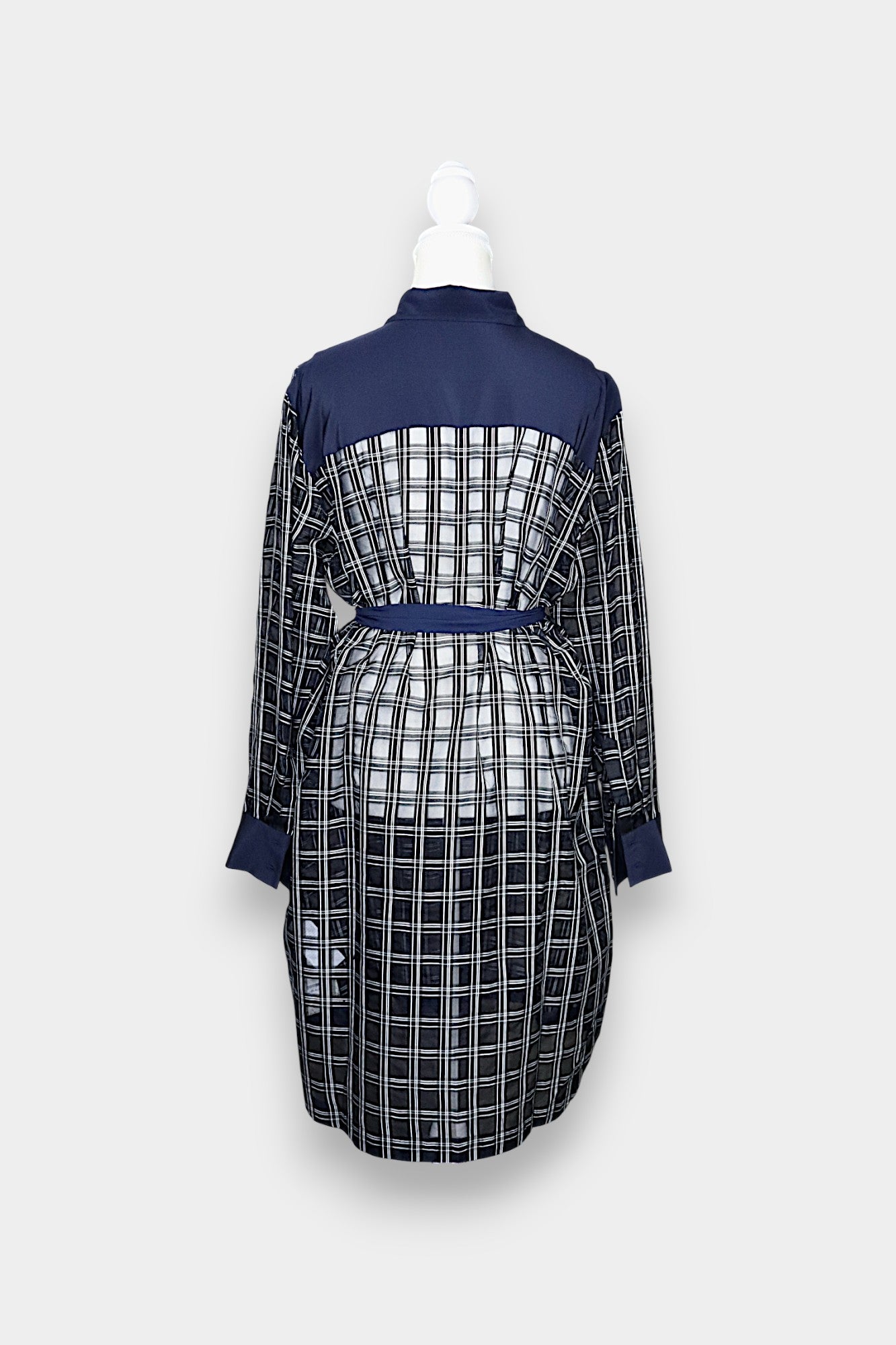 Sheer Mulberry Silk Shirt Dress | Navy Check with Contrast Panels