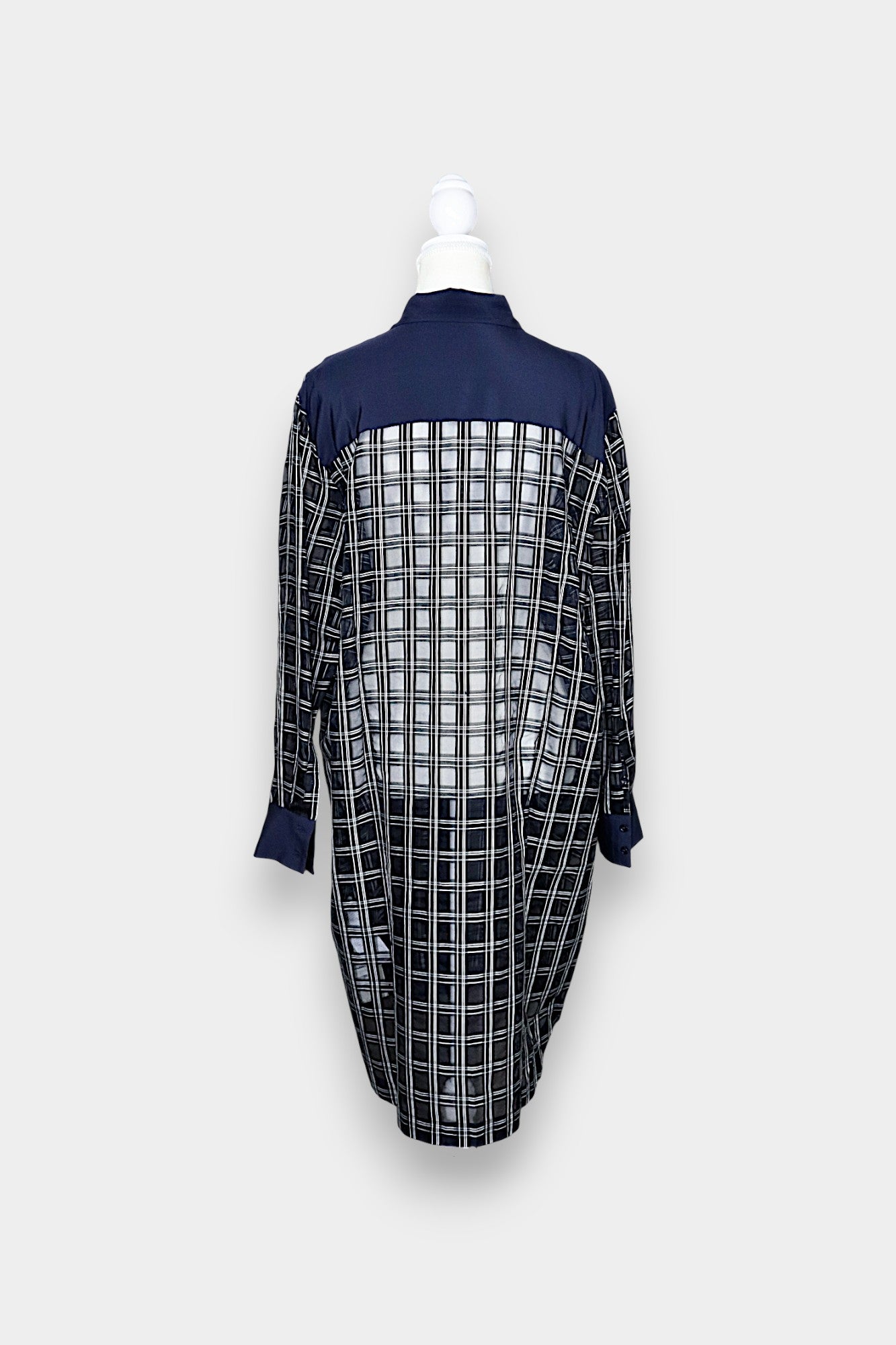 Sheer Mulberry Silk Shirt Dress | Navy Check with Contrast Panels