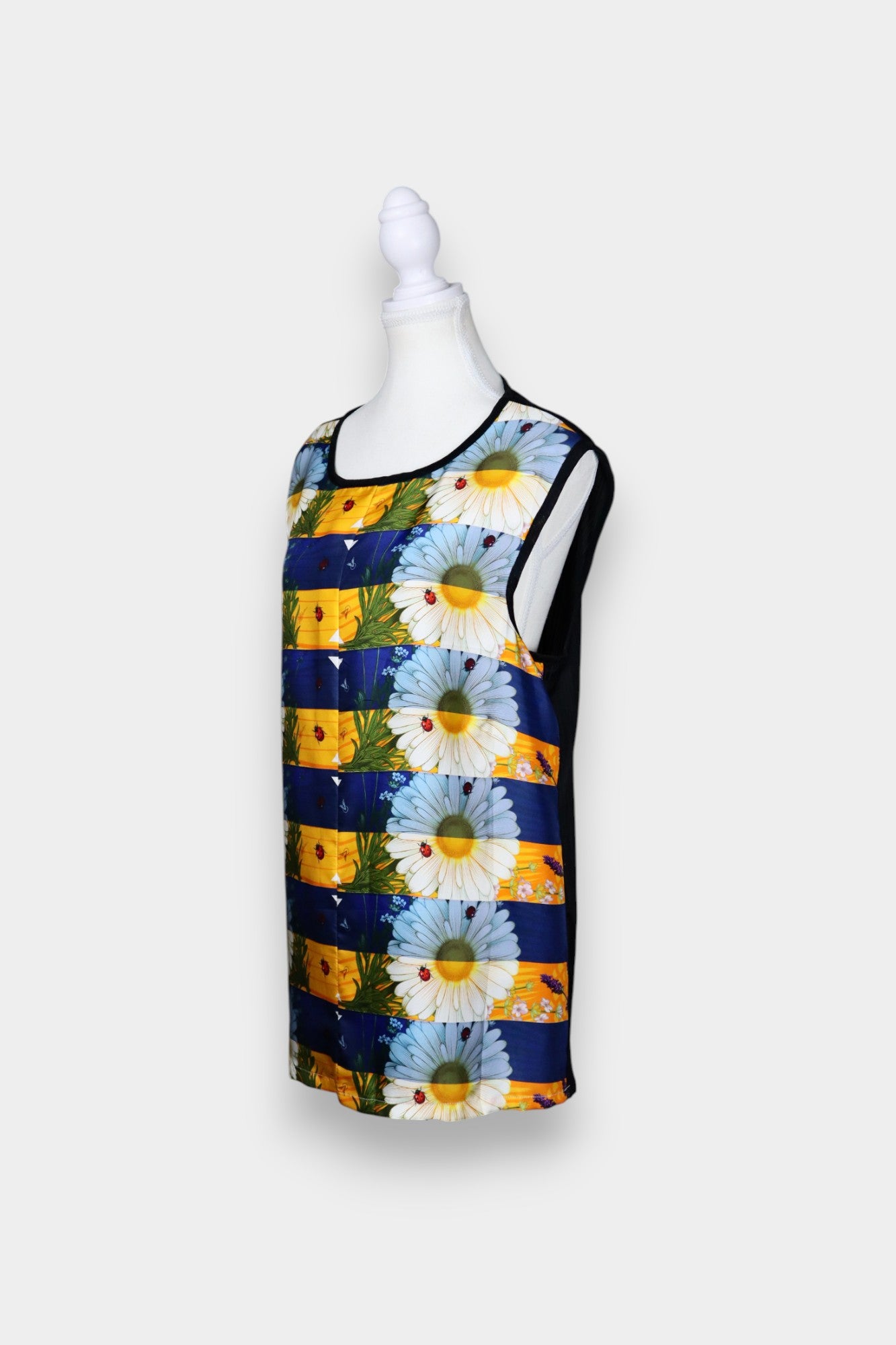 Printed Silk Sleeveless Top with Garden Patchwork