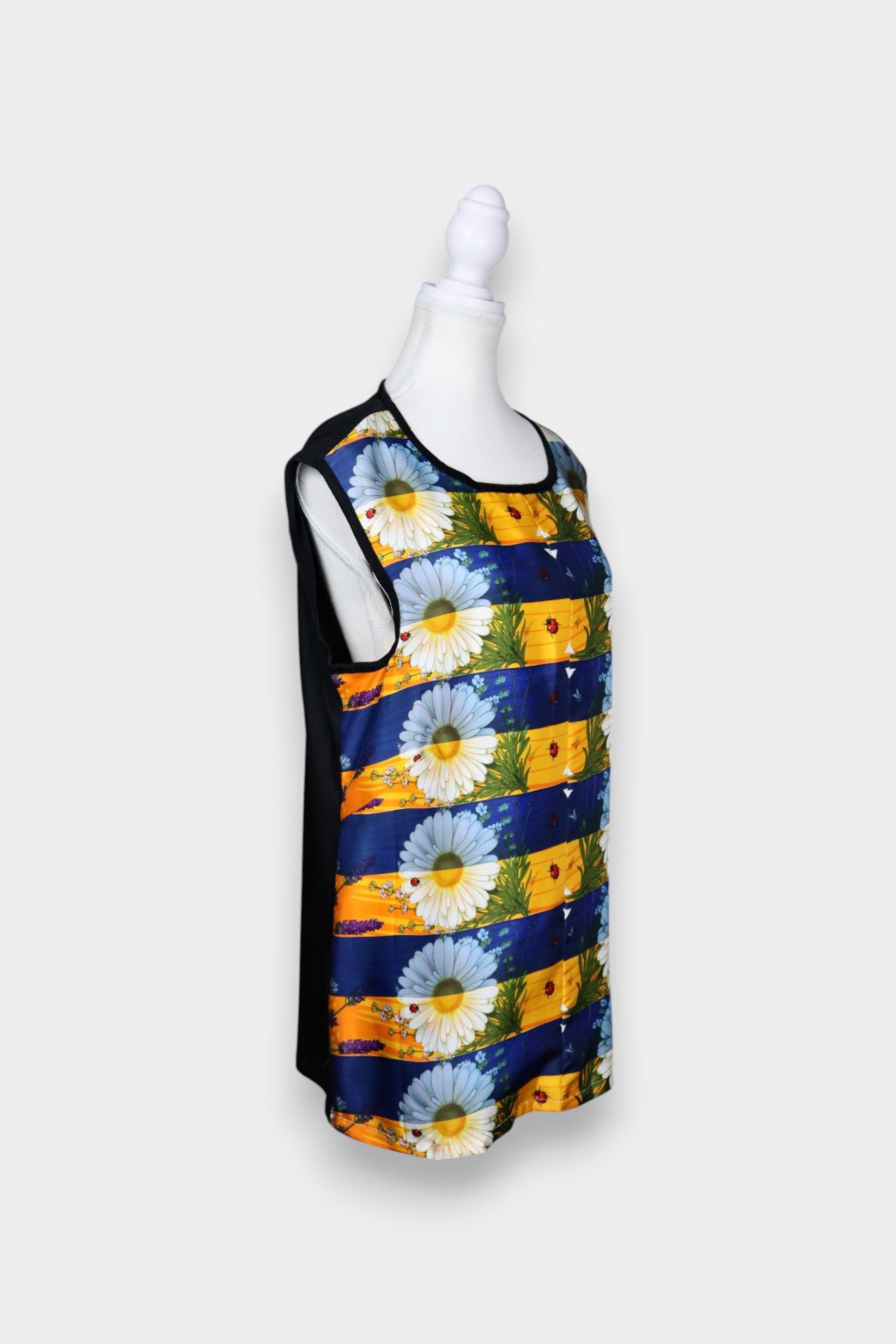 Printed Silk Sleeveless Top with Garden Patchwork