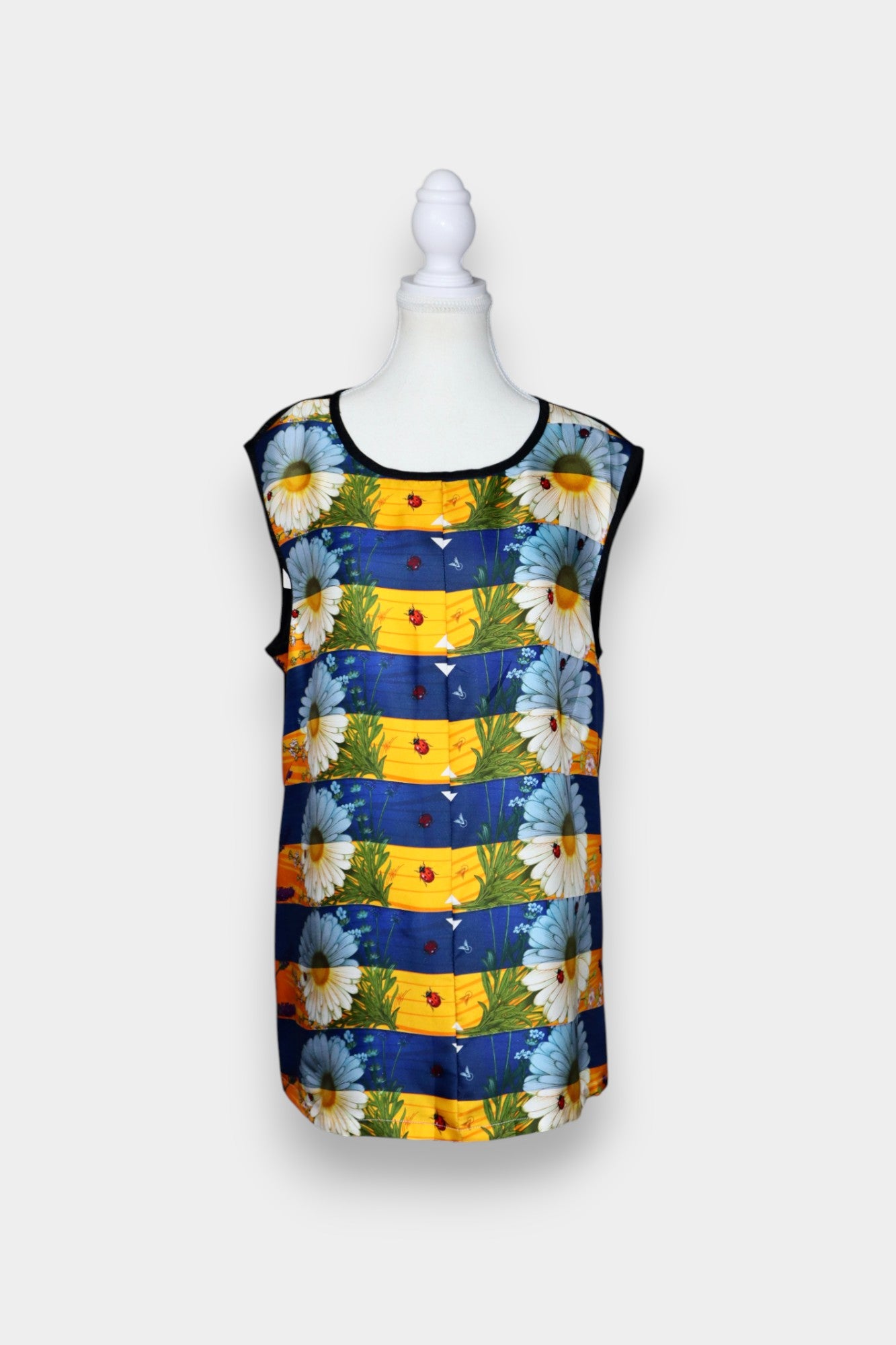Printed Silk Sleeveless Top with Garden Patchwork
