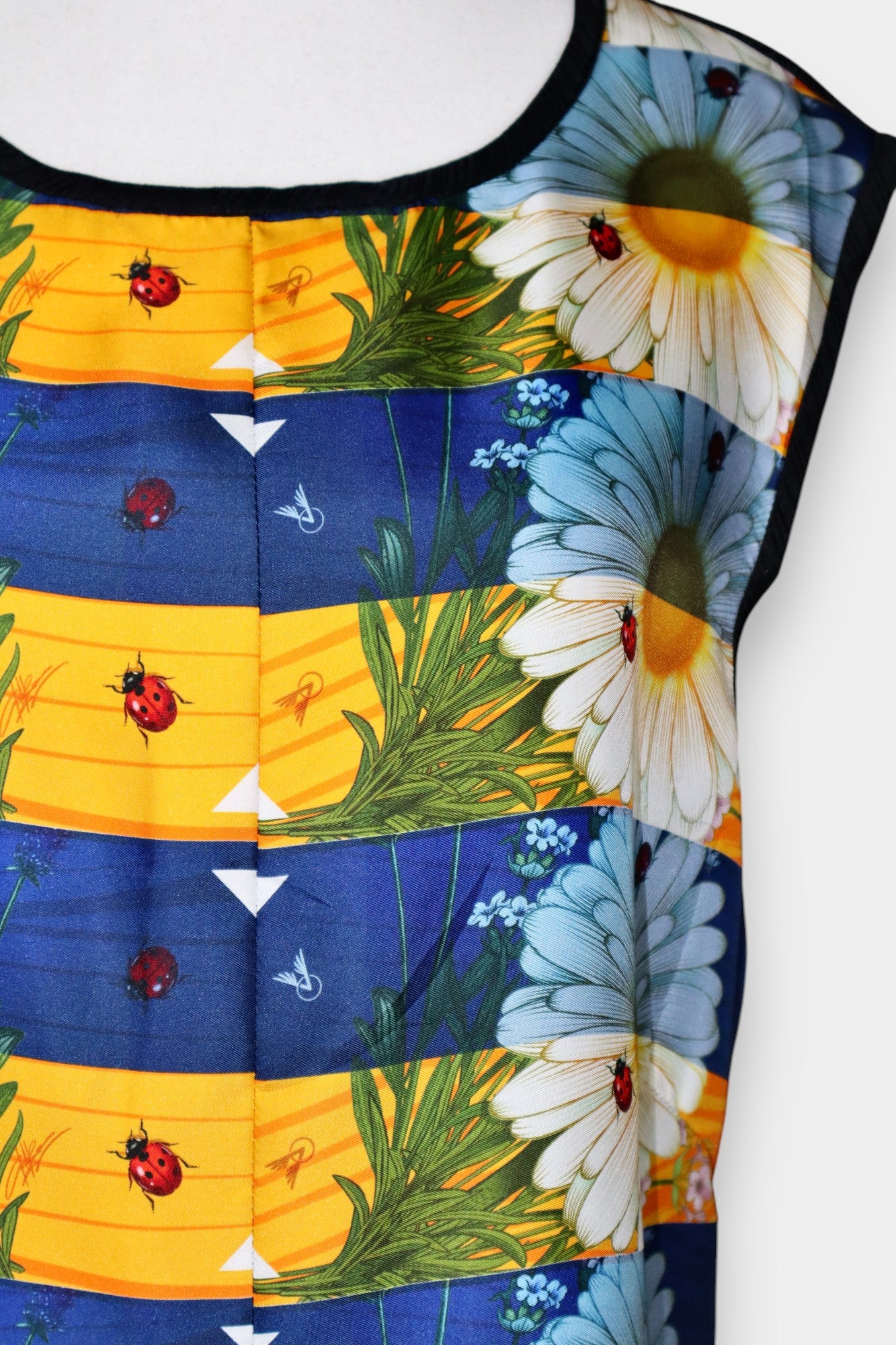 Printed Silk Sleeveless Top with Garden Patchwork