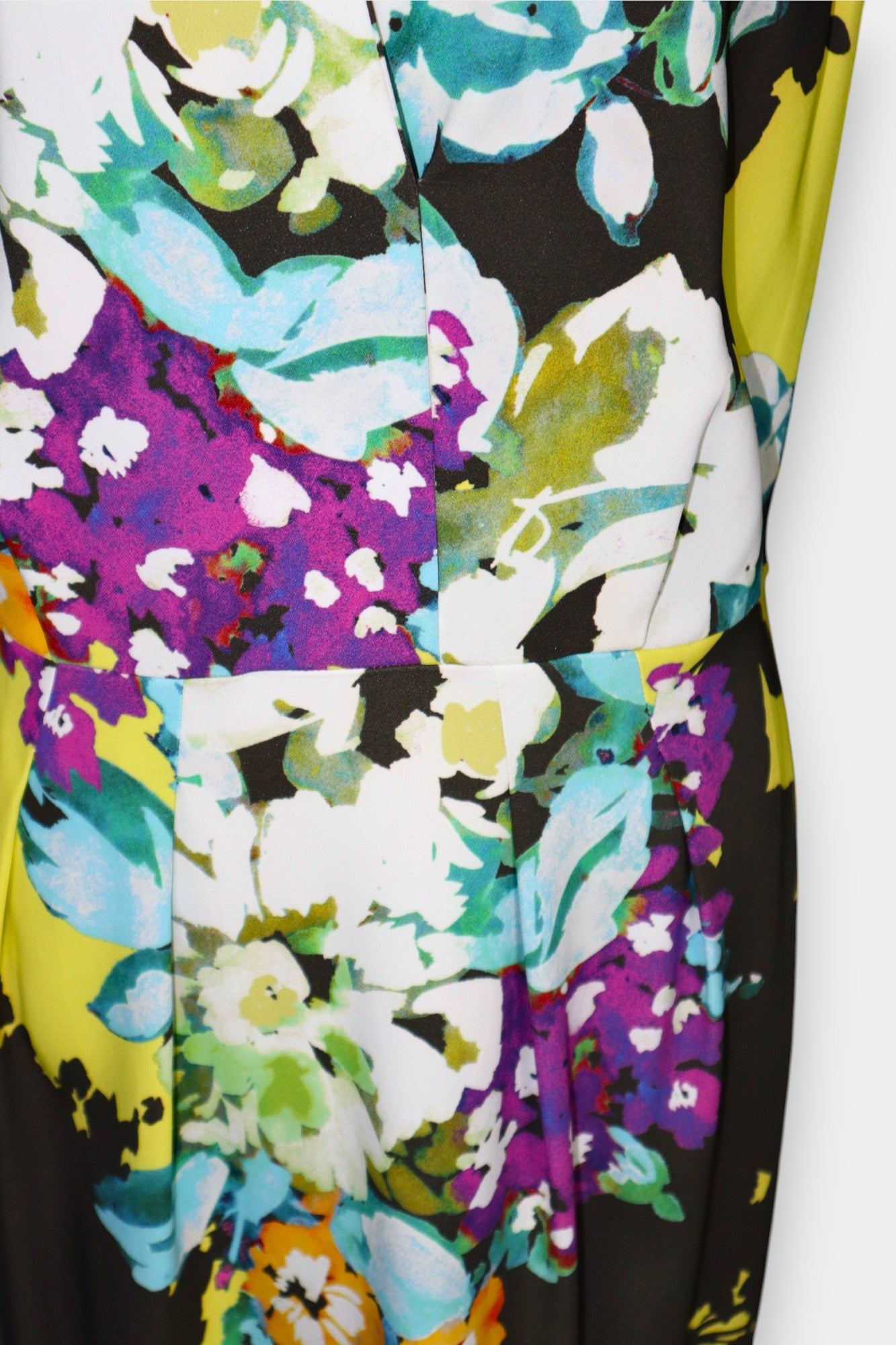 Silk Colour Block Midi Dress with Bold Floral Print