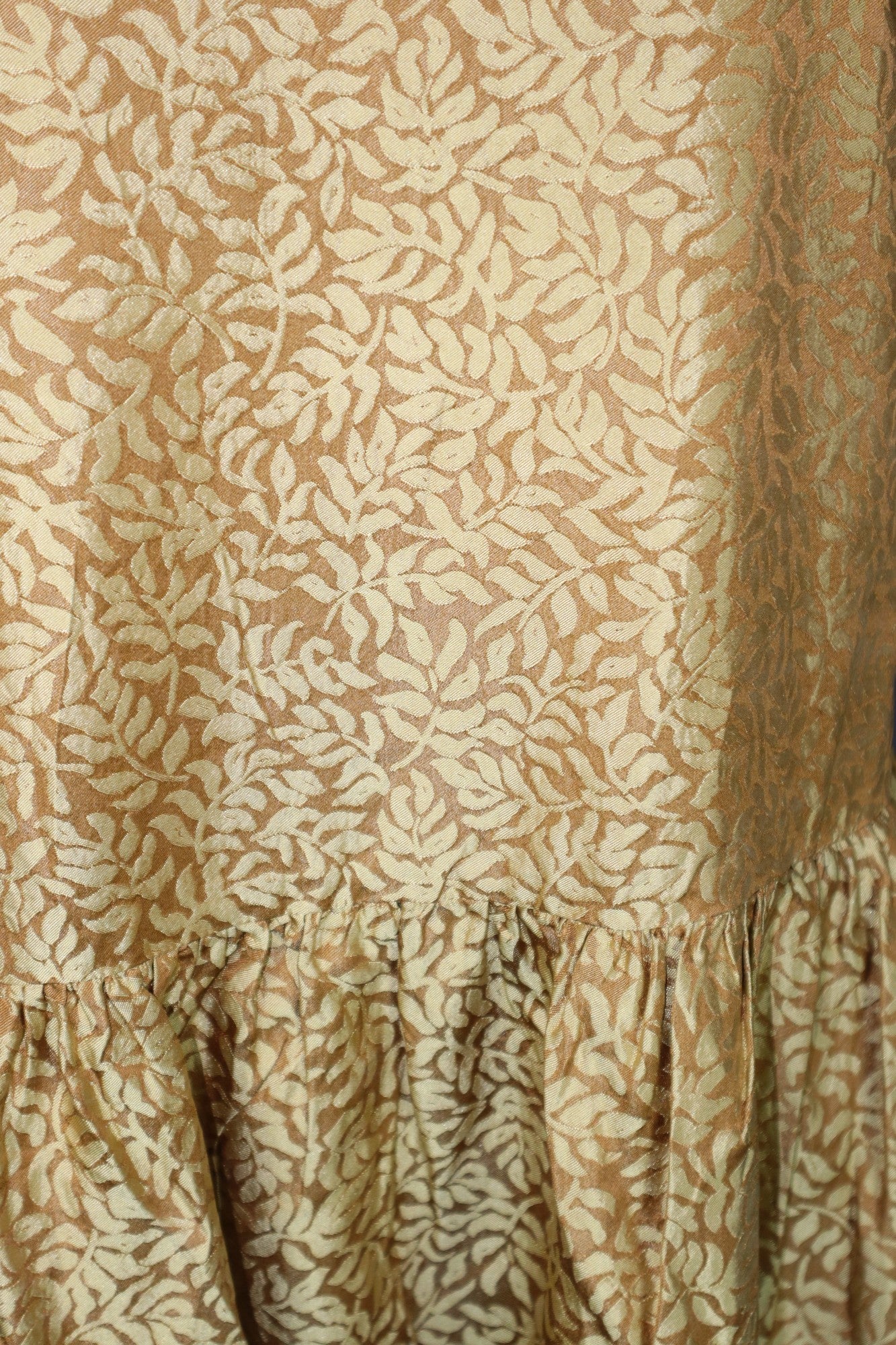 Handcrafted Jacquard Silk Drop-Waist Dress in Luminous Gold