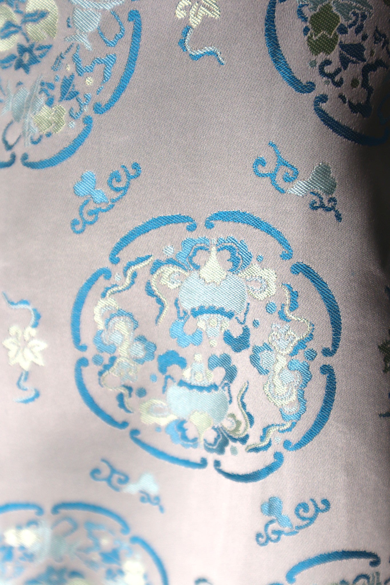 Handmade Song Dynasty Brocade Silk Jacket | Pale Blue Medallion Jacquard
