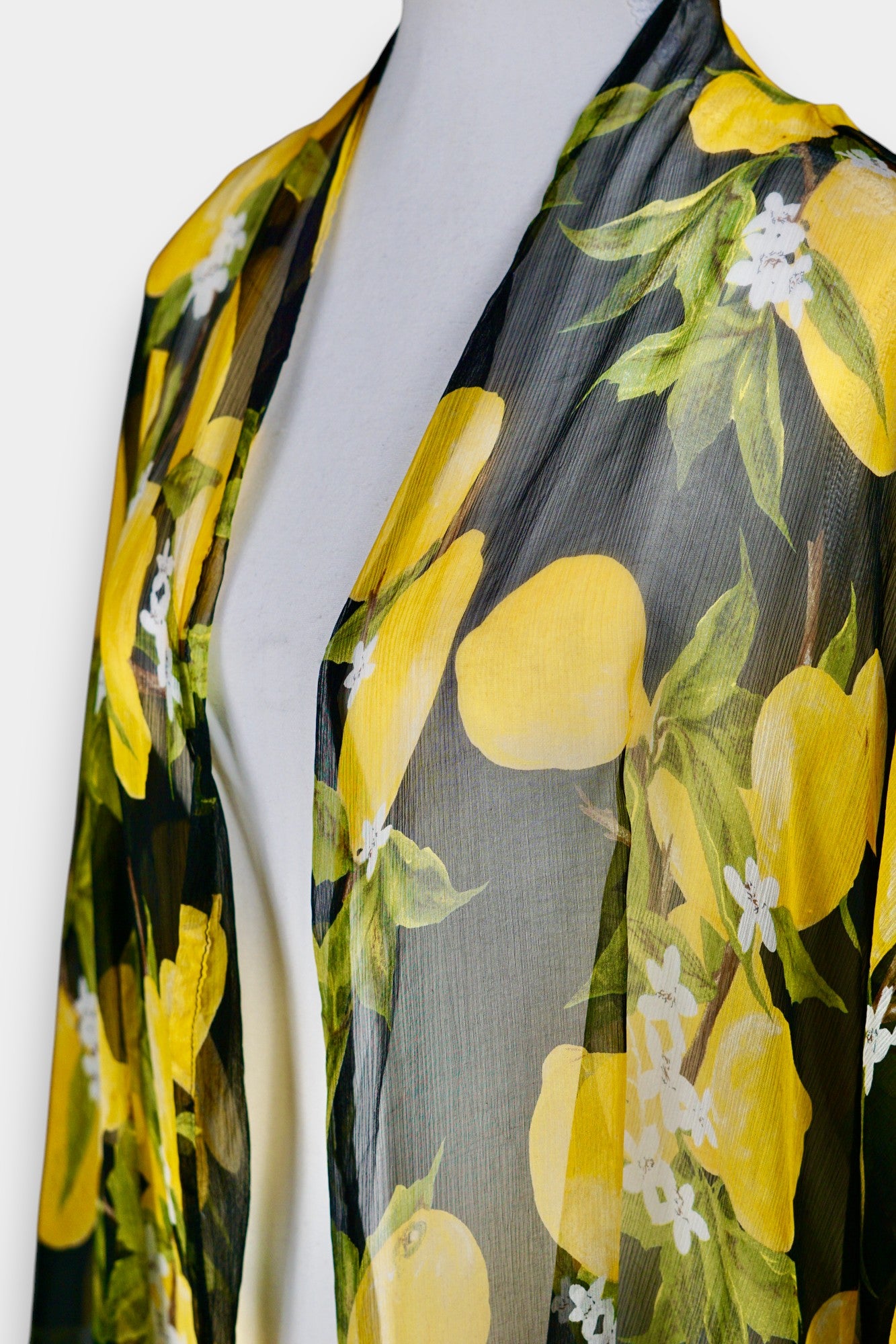 Women's summer beach cover-up, lemon print chiffon cardigan, lightweight holiday outerwear