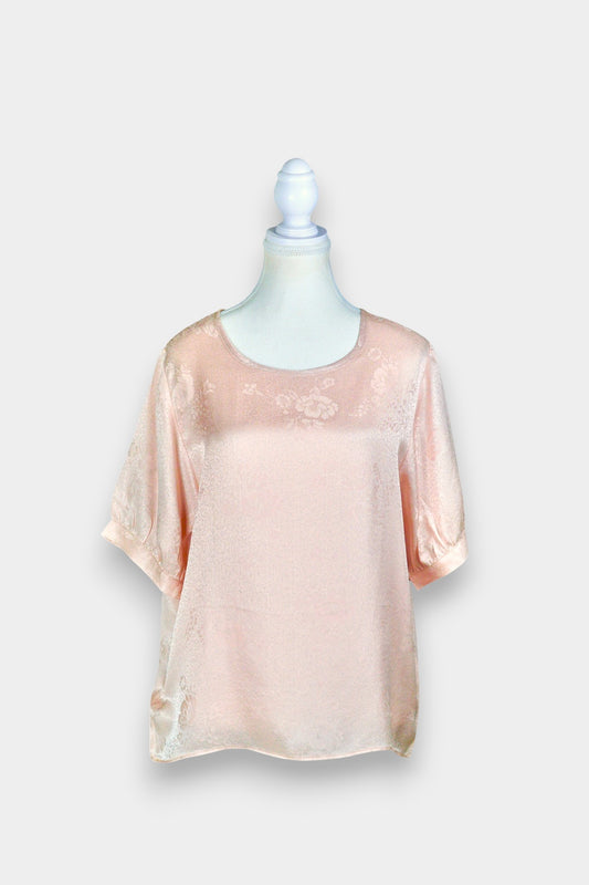 Handmade Mulberry Silk Blouse | Pink Floral Jacquard