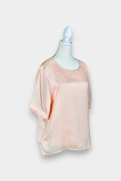 Handmade Mulberry Silk Blouse | Pink Floral Jacquard