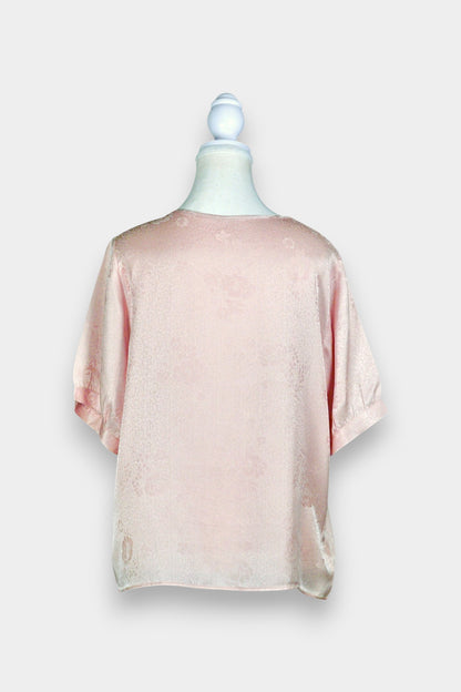 Handmade Mulberry Silk Blouse | Pink Floral Jacquard
