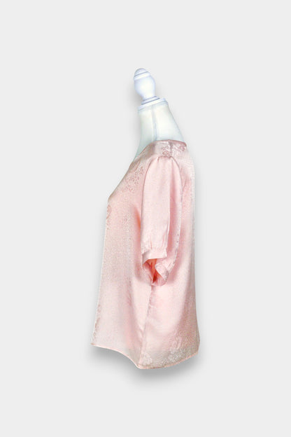 Handmade Mulberry Silk Blouse | Pink Floral Jacquard