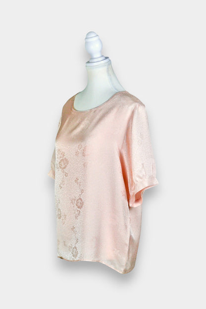 Handmade Mulberry Silk Blouse | Pink Floral Jacquard